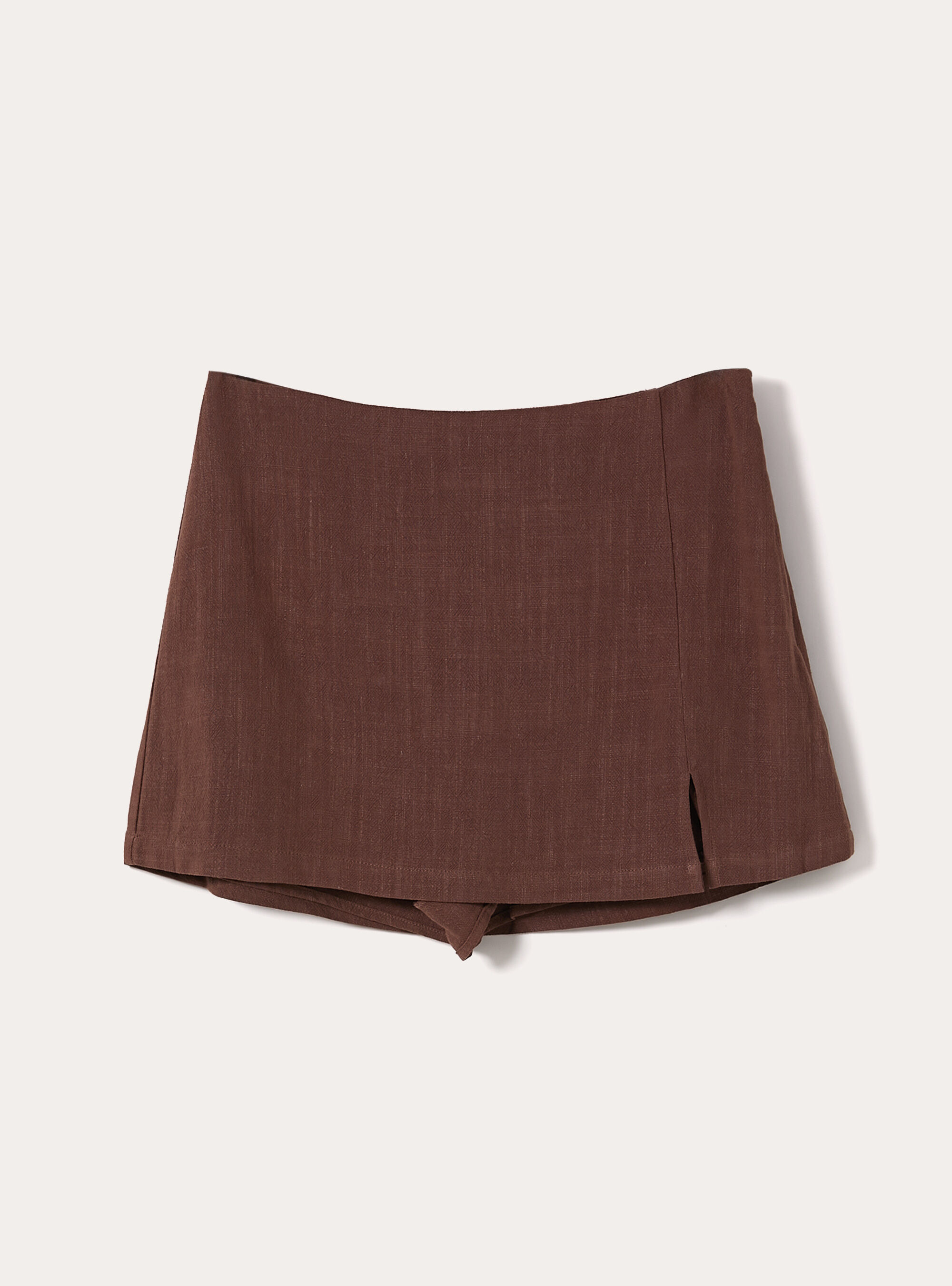 Skort in misto lino, BR3 BROWN LIGHT