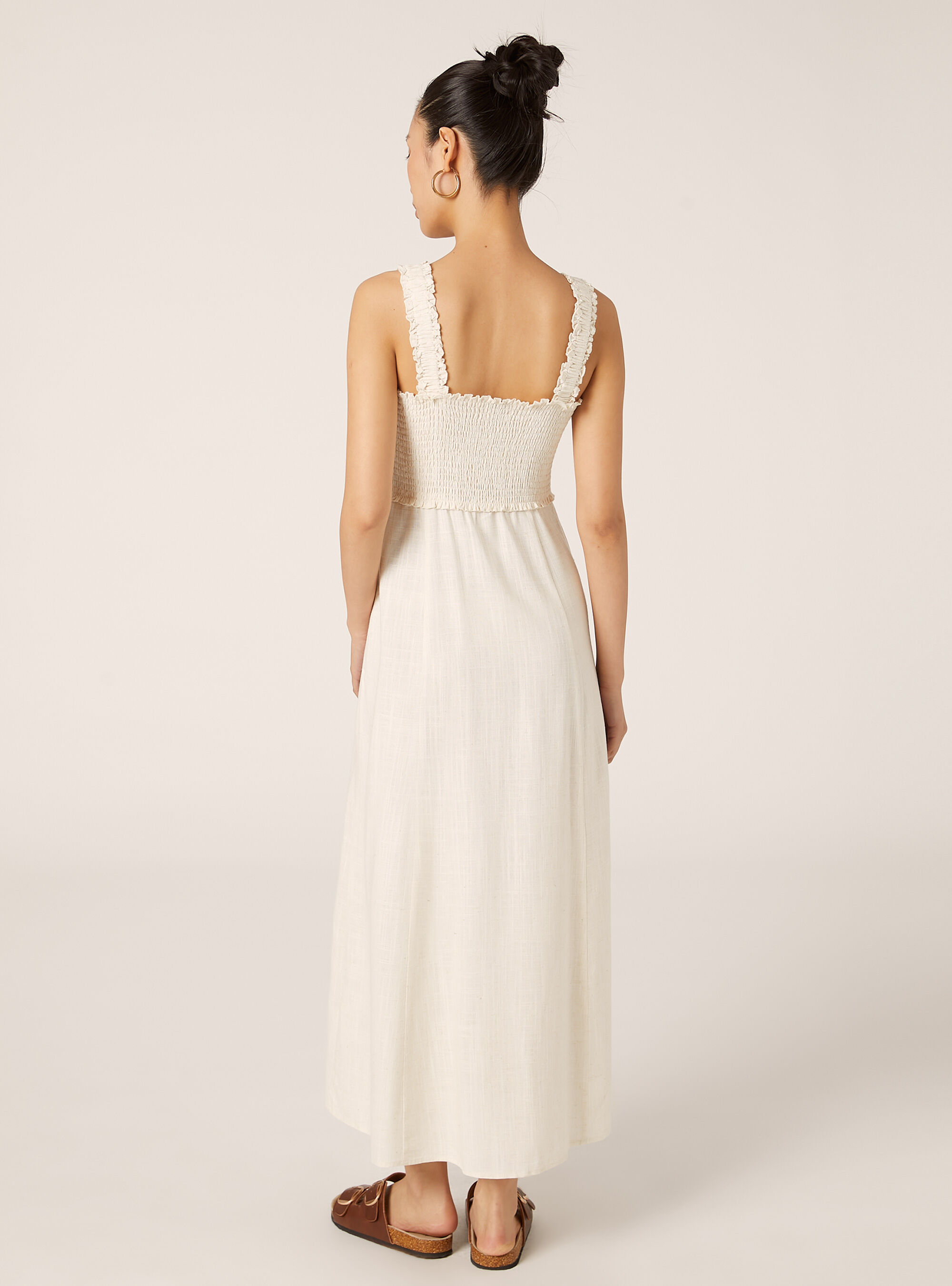 Midikleid aus Leinenmischung, BG3 BEIGE LIGHT