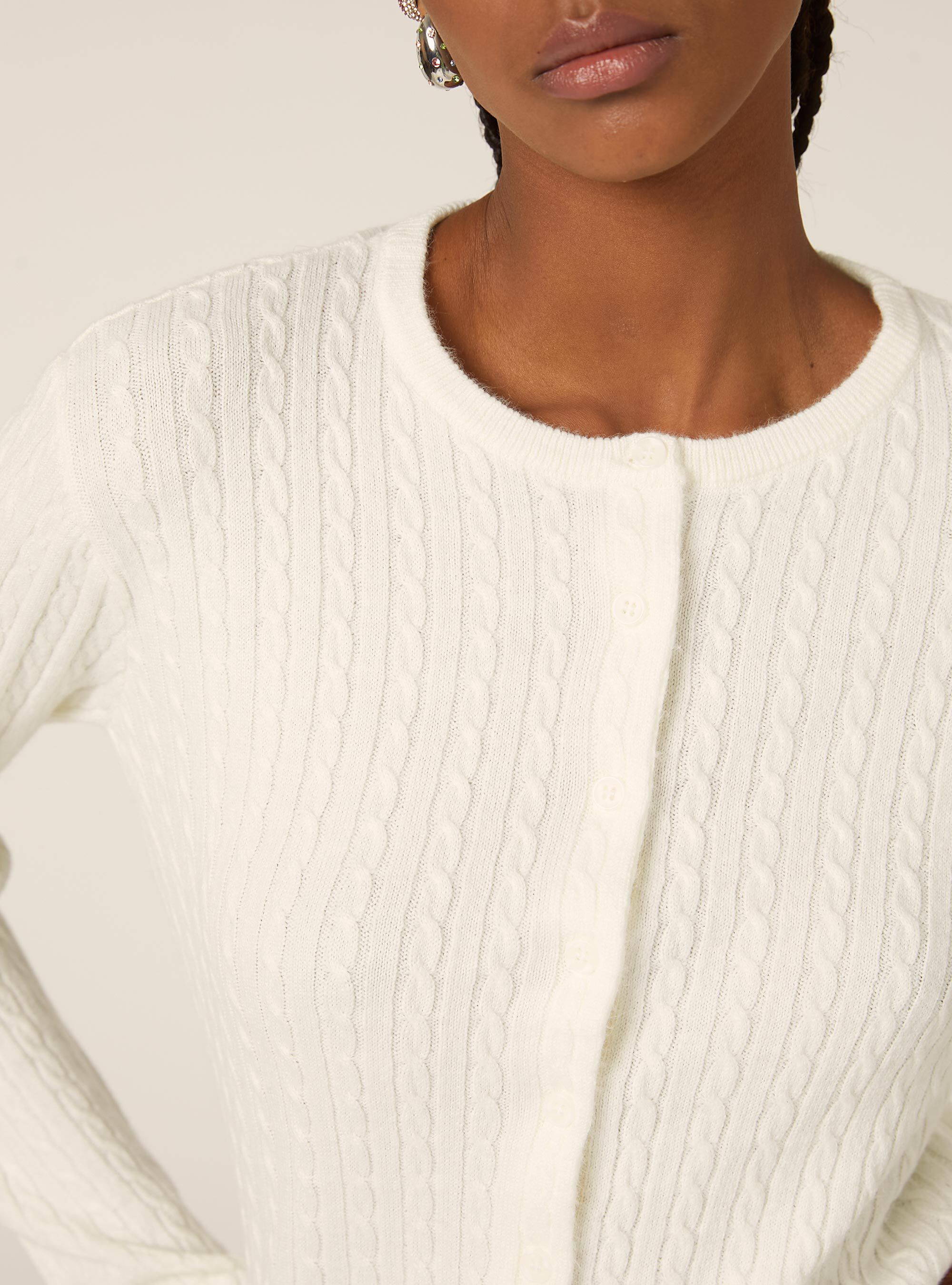 Cropped cable knit cardigan, WH2 WHITE