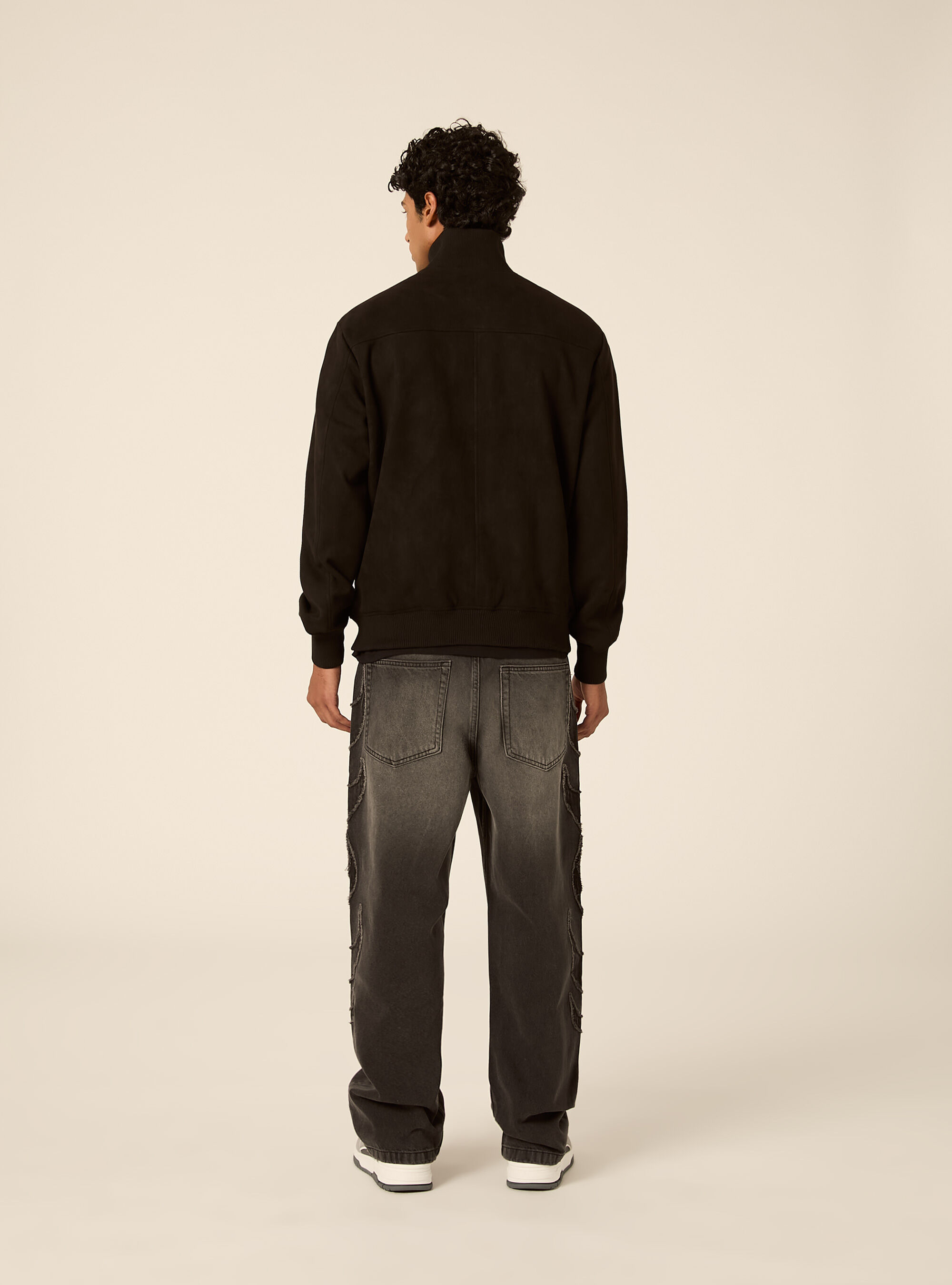 Giubbotto bomber effetto suede, BK1 BLACK
