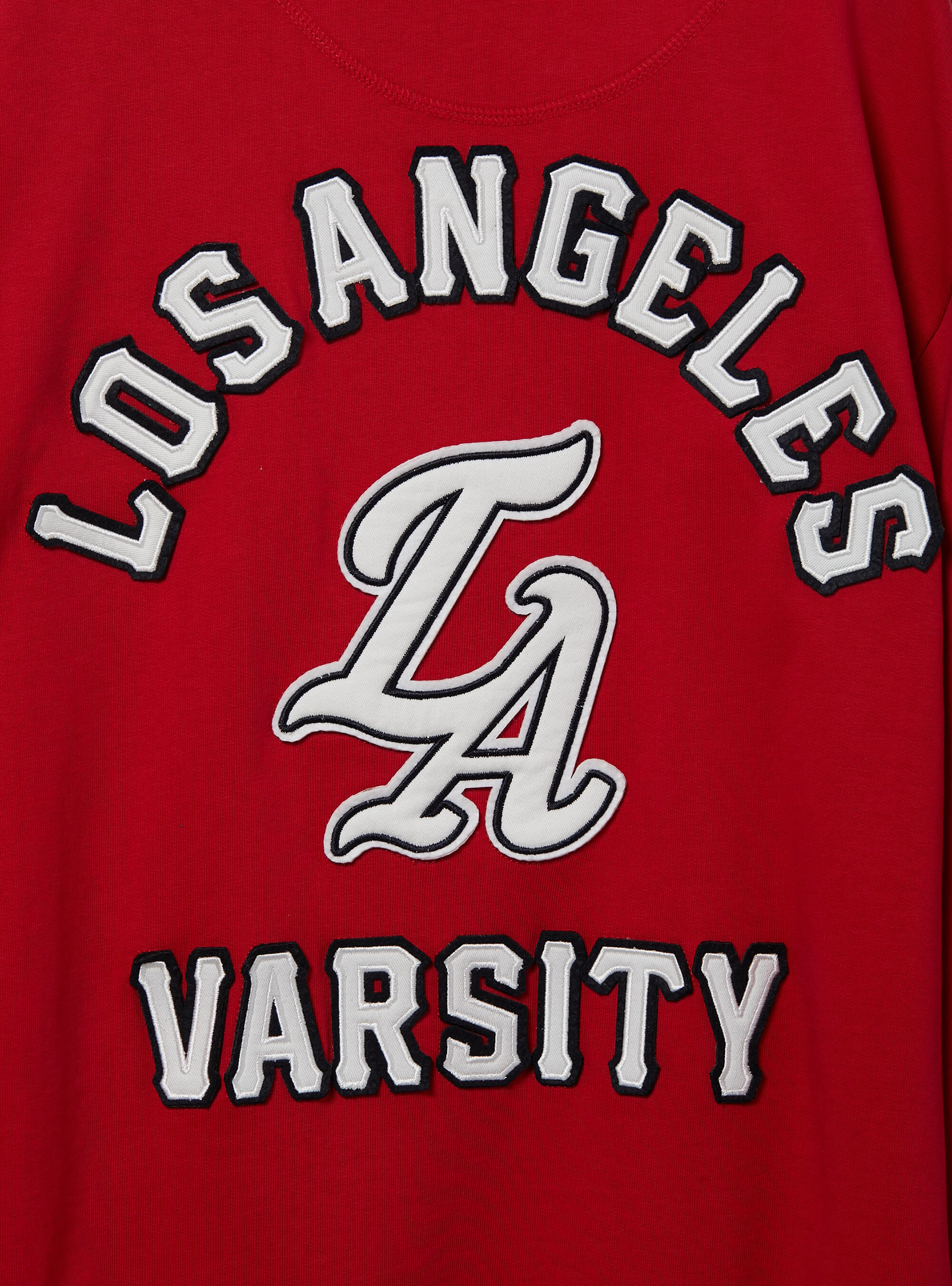 Round-neck college sweatshirt with cotton patch, C3376 RED