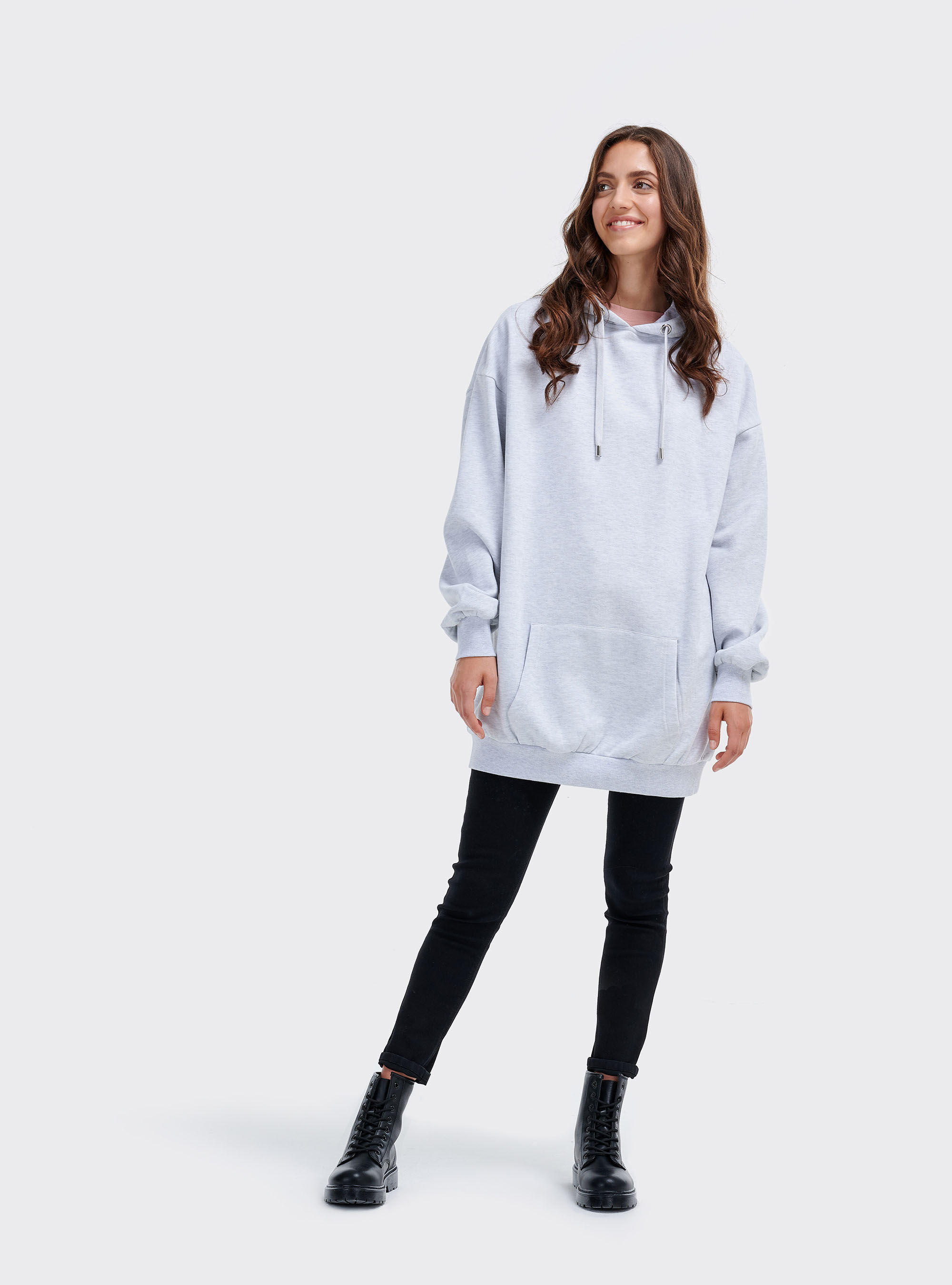 Oversize hooded sweatshirt, WHITE MELANGE