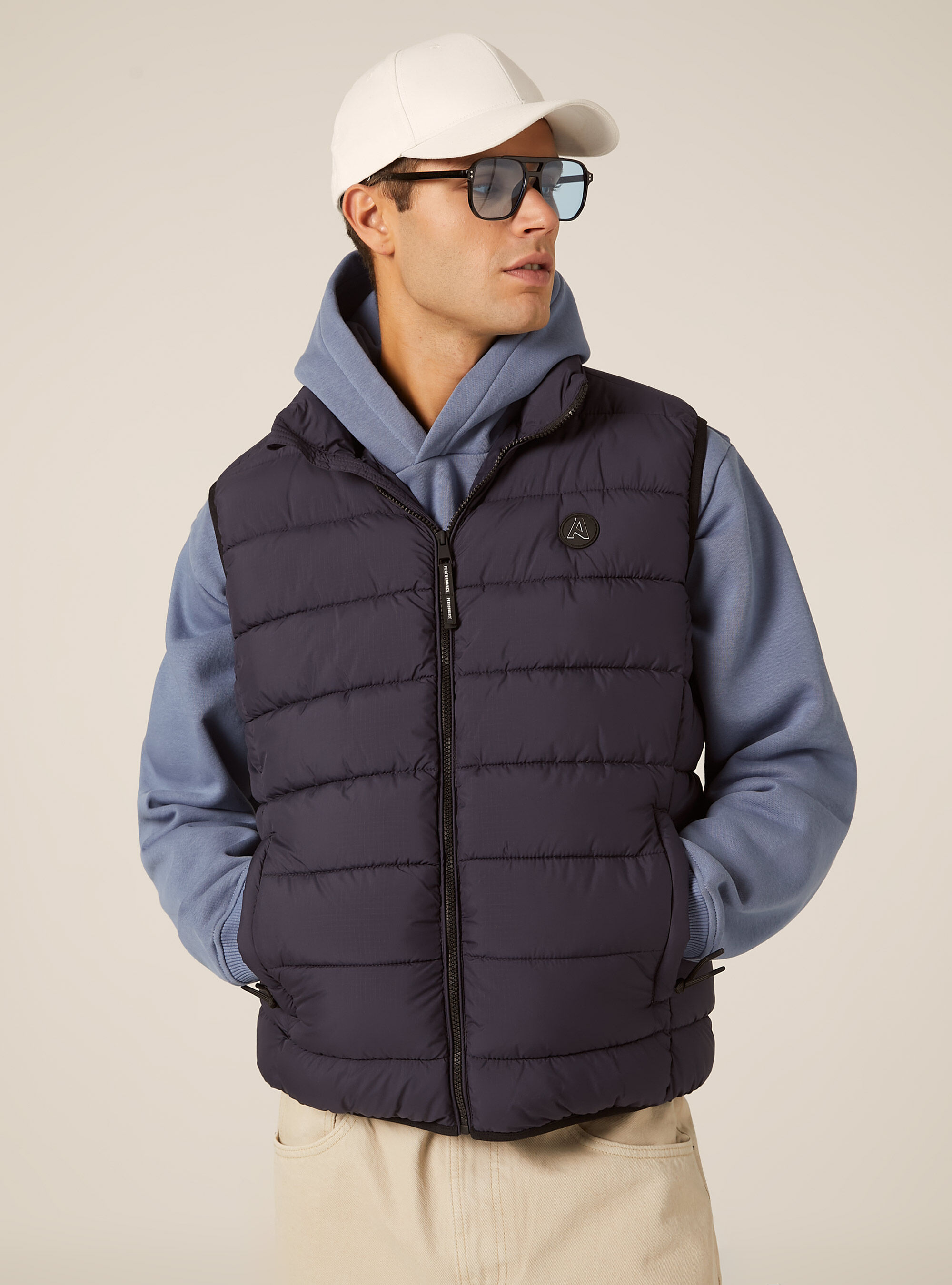 ジャケット・アウター Hypertrophy DOUBLE ZIPPER DOWN VEST WHN Men's Puffer Vest Outerwear Winter Warm Sleeveless