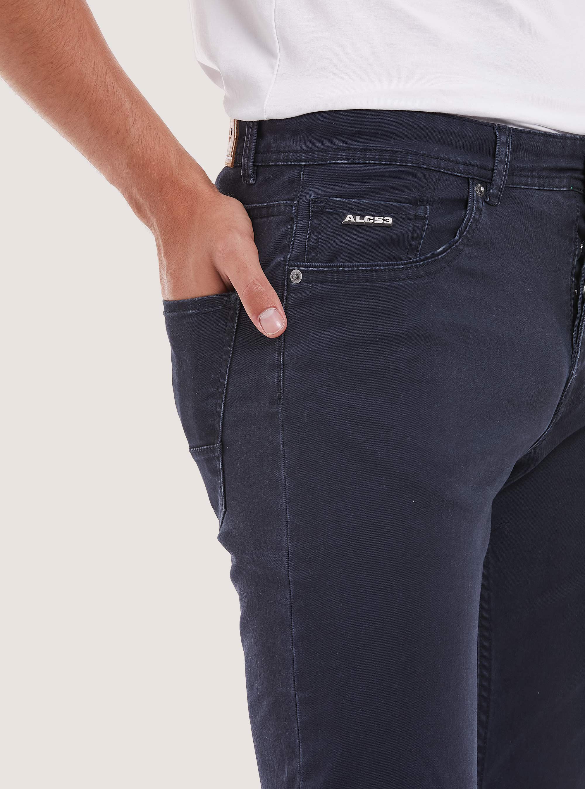 Recycled cotton skinny fit trousers, NA2 NAVY MEDIUM