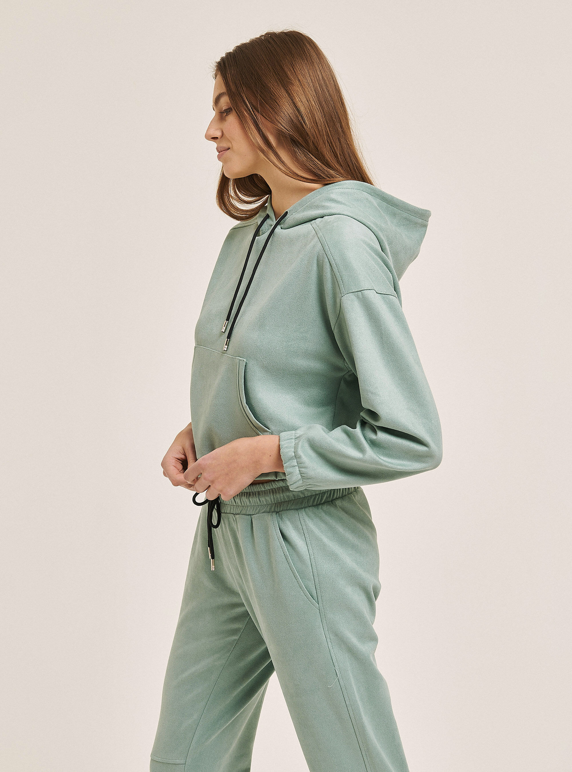 Sweat-shirt crop effet chamois&eacute;, C6656 BERYL GREEN