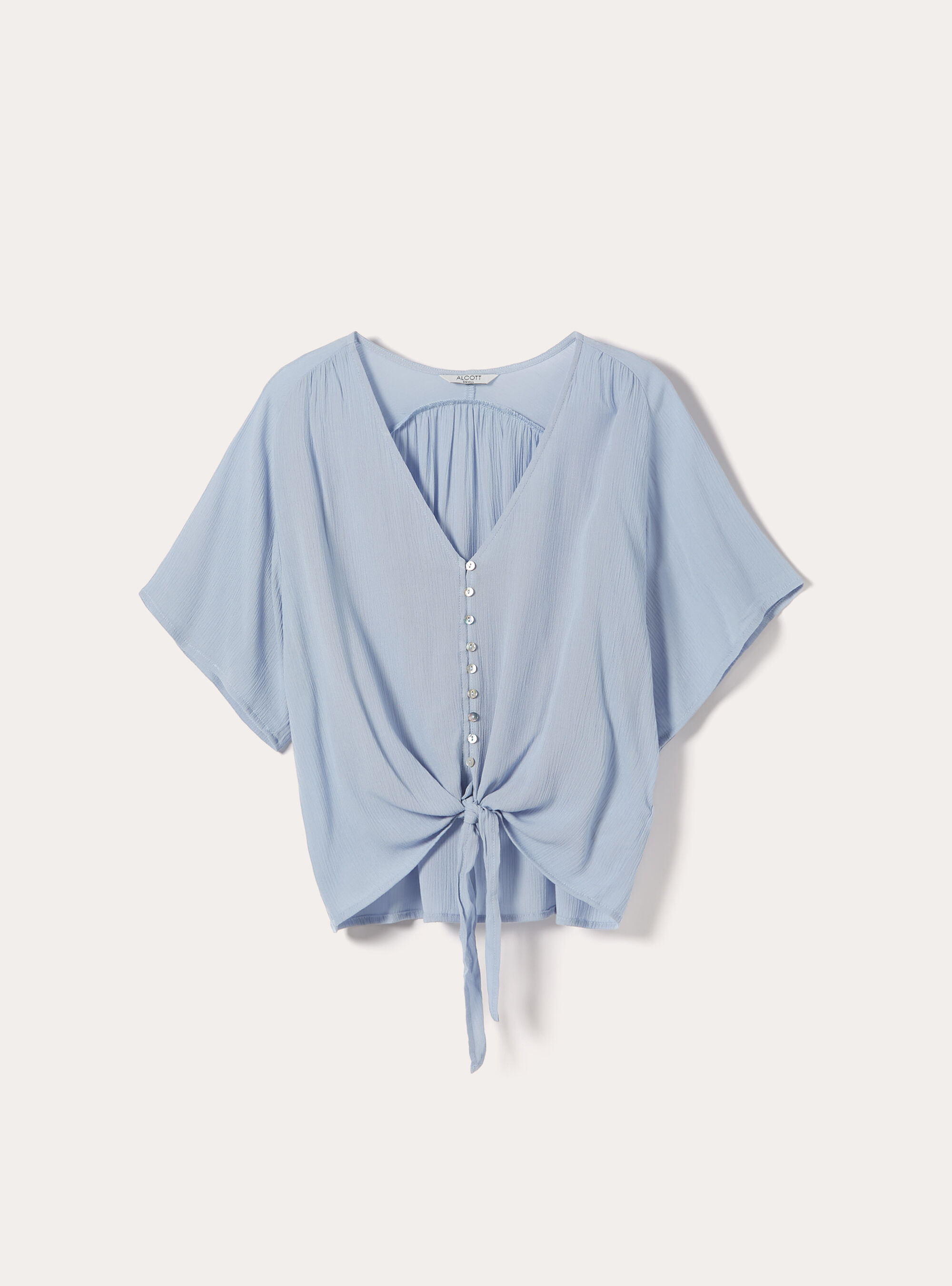 Solid color V-neck shirt with tie-waist, AZ3 AZURE LIGHT
