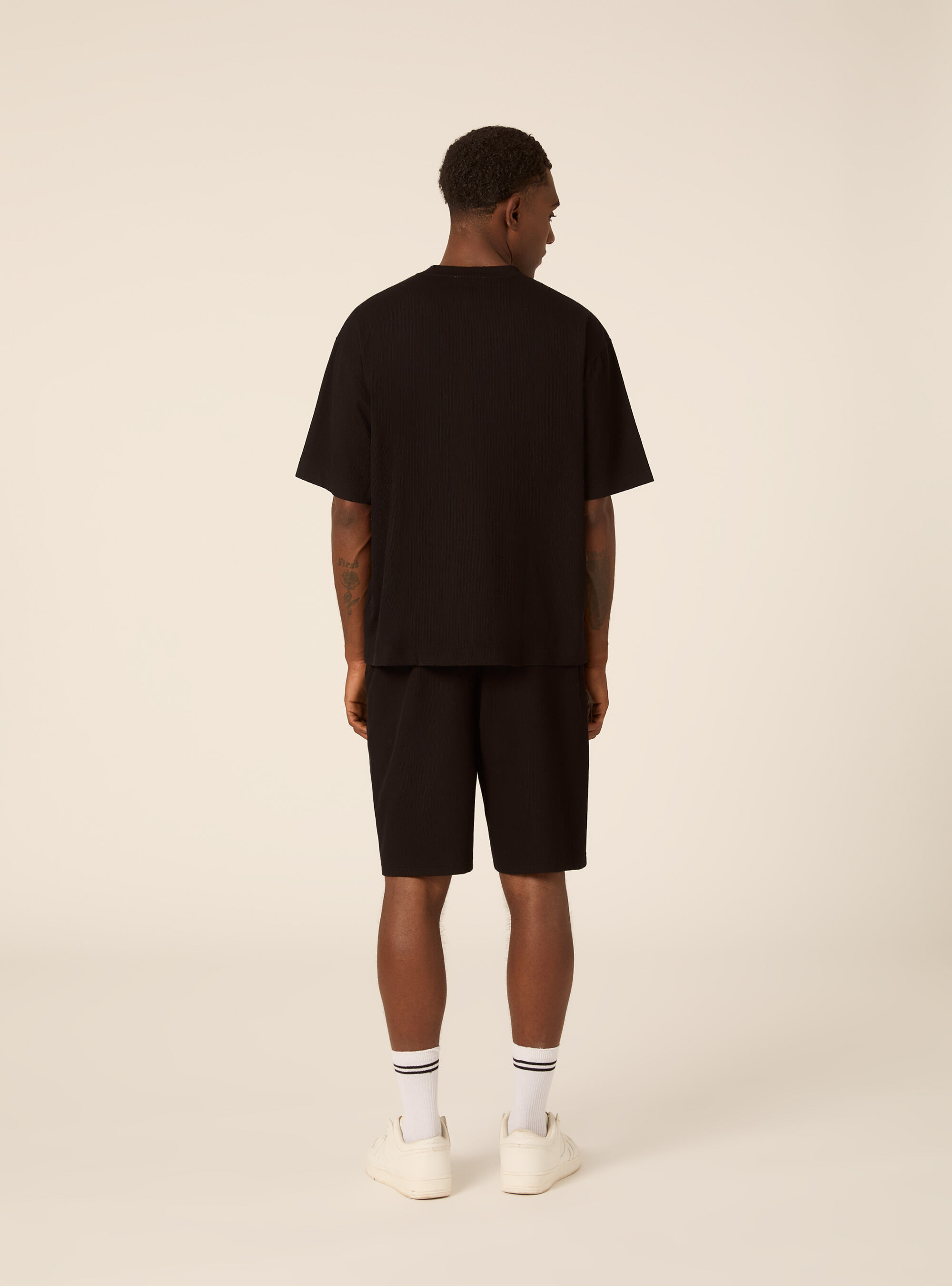 Maglietta boxy fit in Tessuto Strutturato, NERO