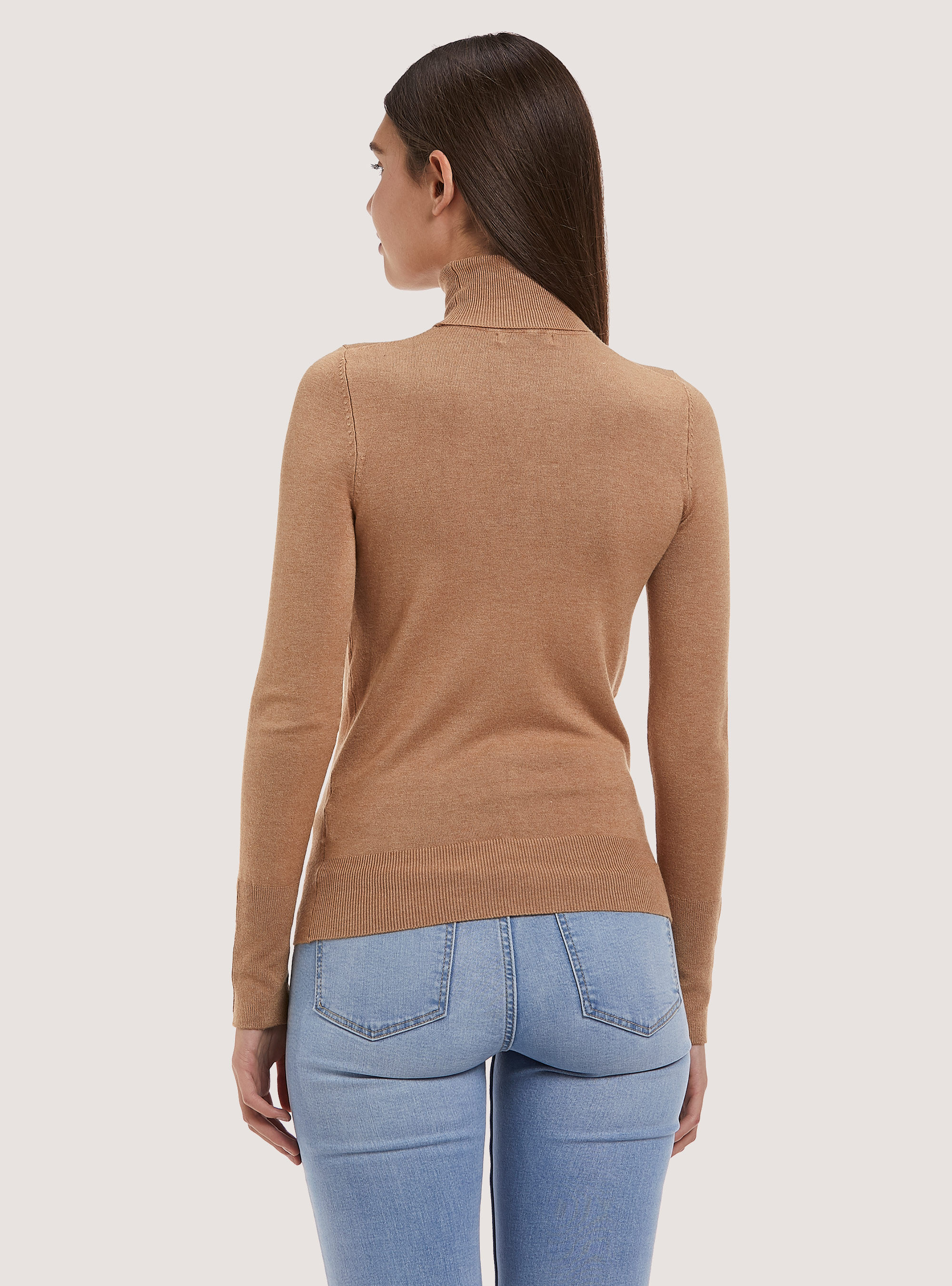 Pullover a collo alto con bottoni sulla manica, MBG2 BEIGE MEL MED