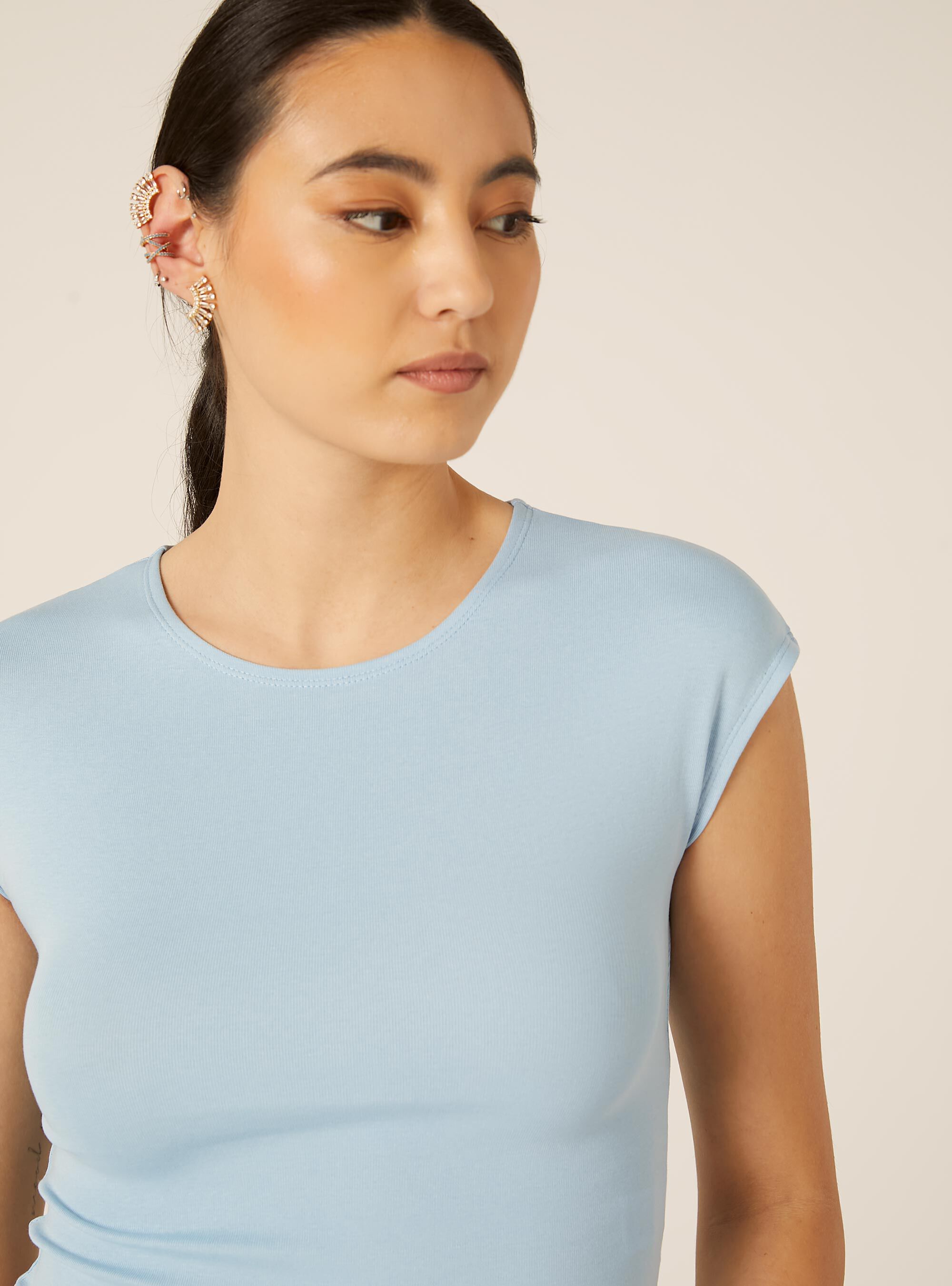 T-shirt crop con con maniche ad aletta, AZ3 AZURE LIGHT