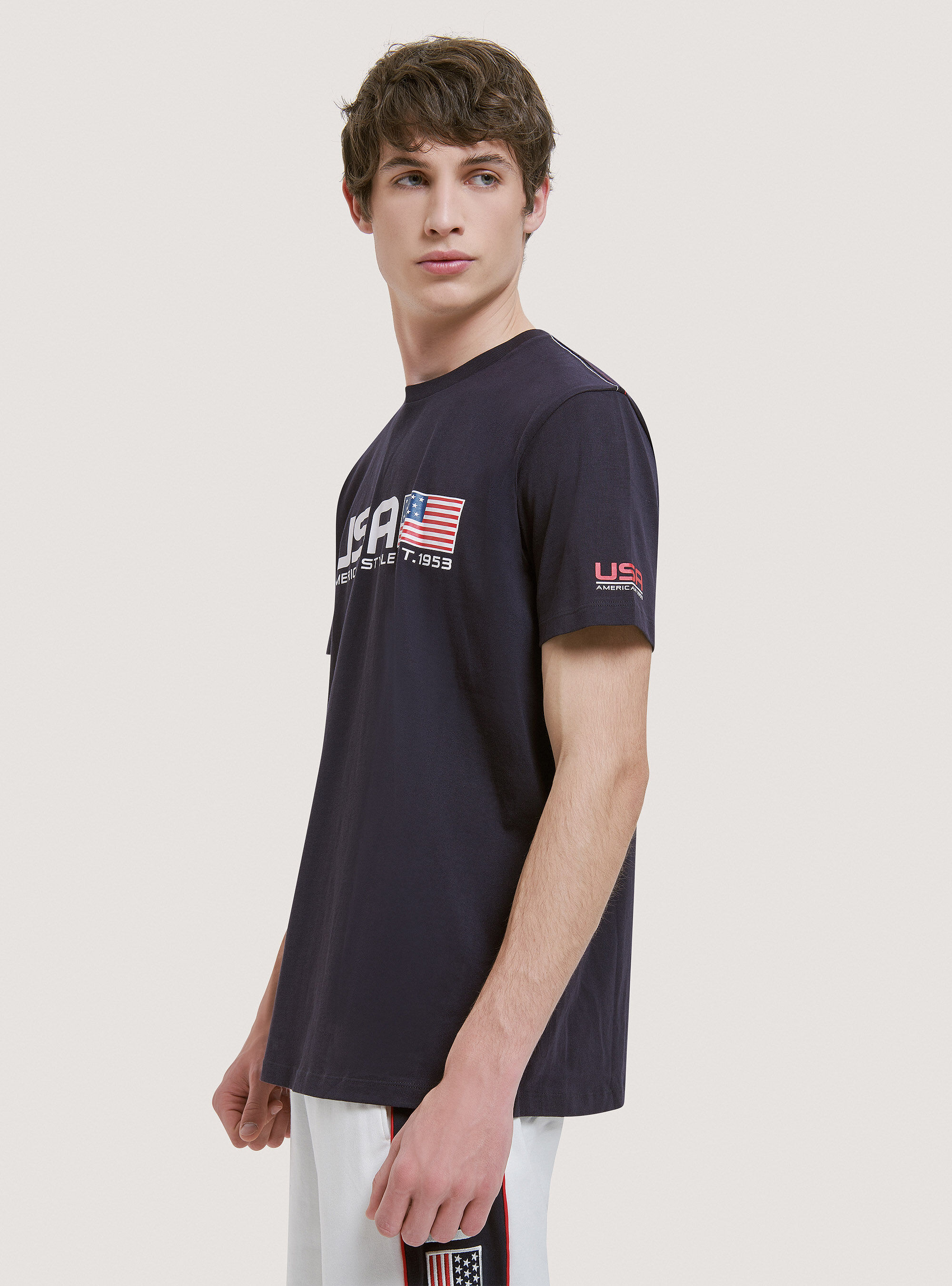Cotton T-shirt with USA print, BLUE NAVY