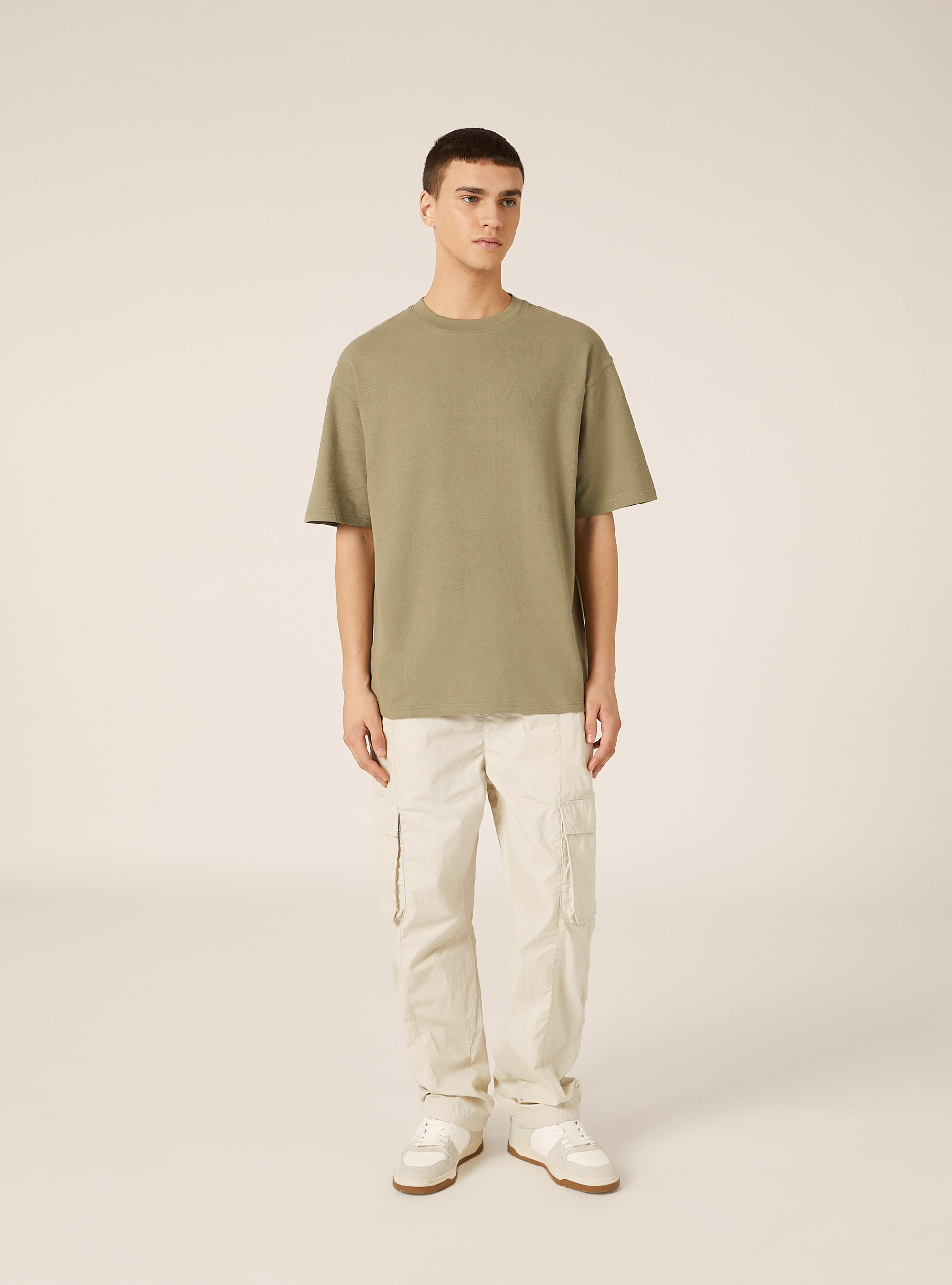 T-shirt in jersey texture fit boxy, KY2 KAKY MEDIUM