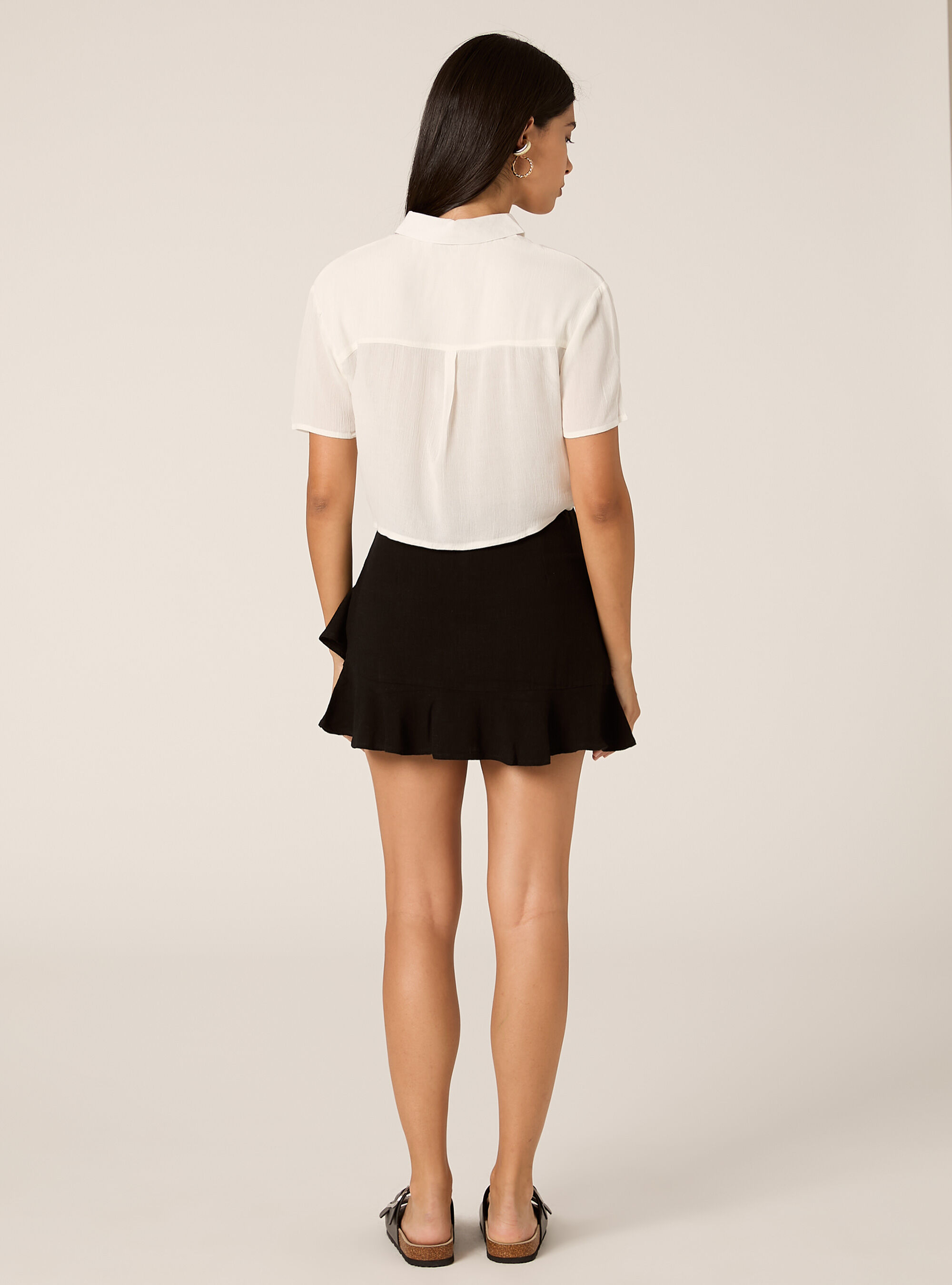 Cropped crepe shirt, WH1 OFF WHITE