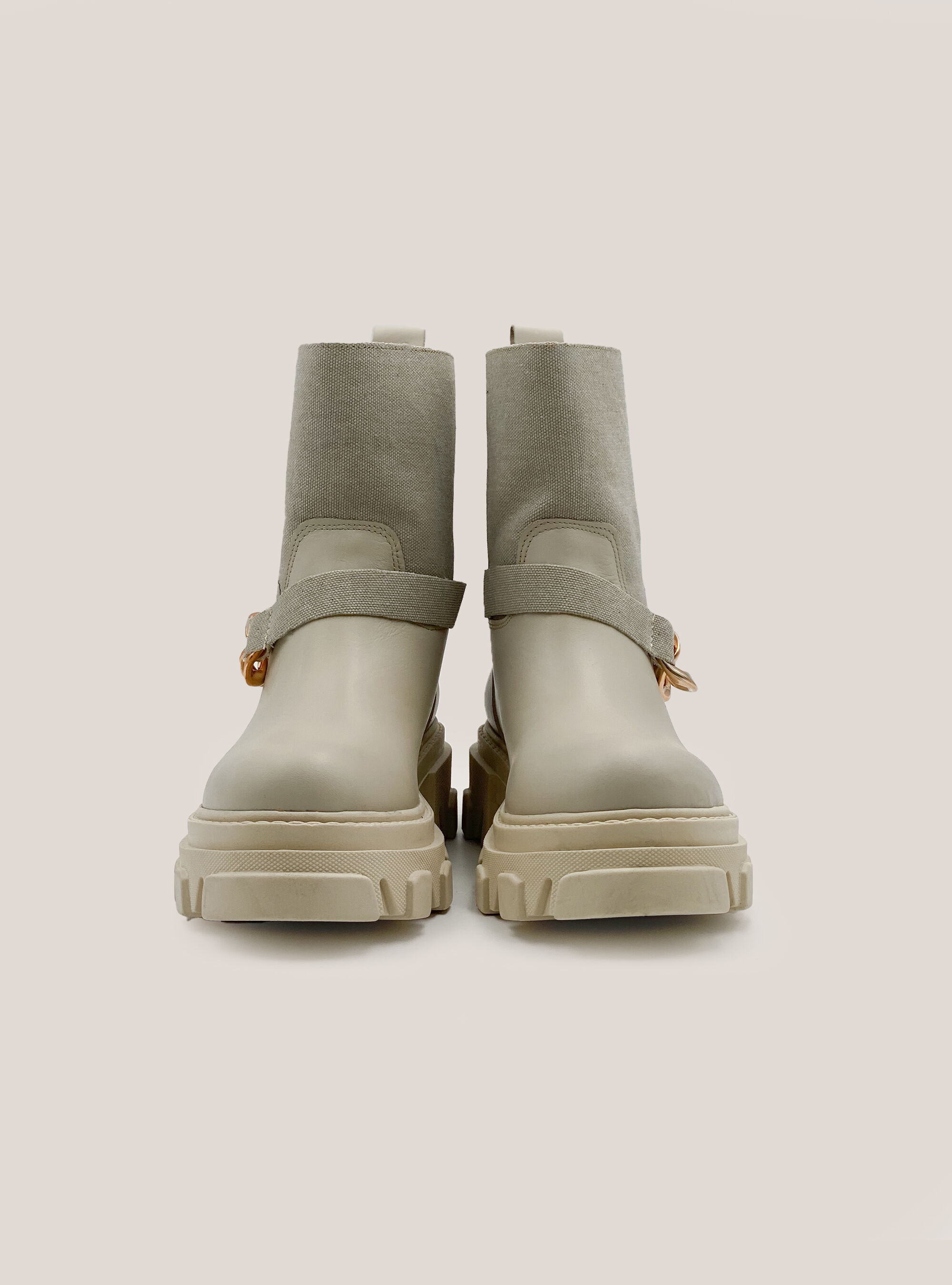 Leather ankle boot with canvas insert, C5604 BEIGE