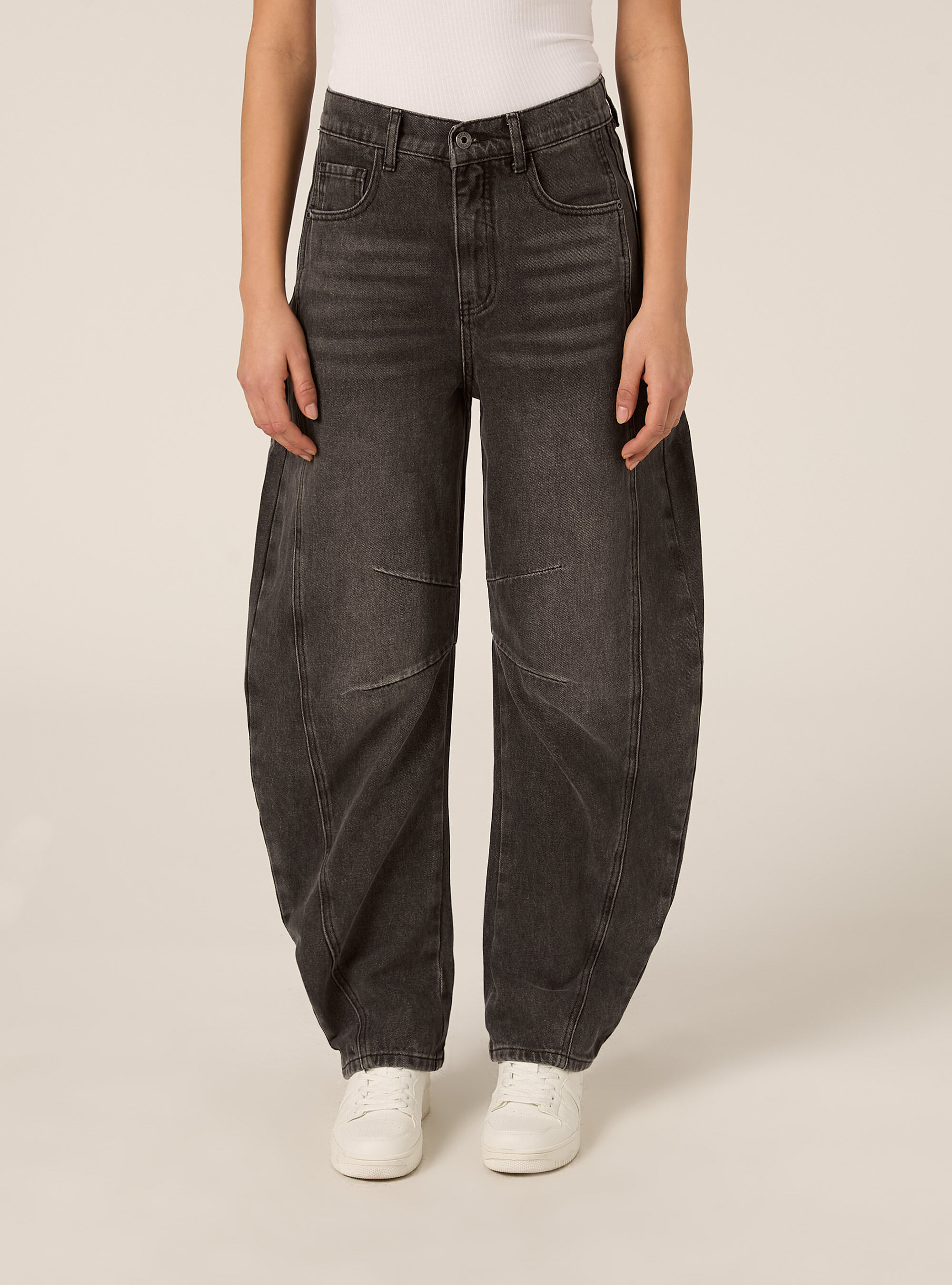 Jeans balloon con tagli ginocchio, D00G GREY