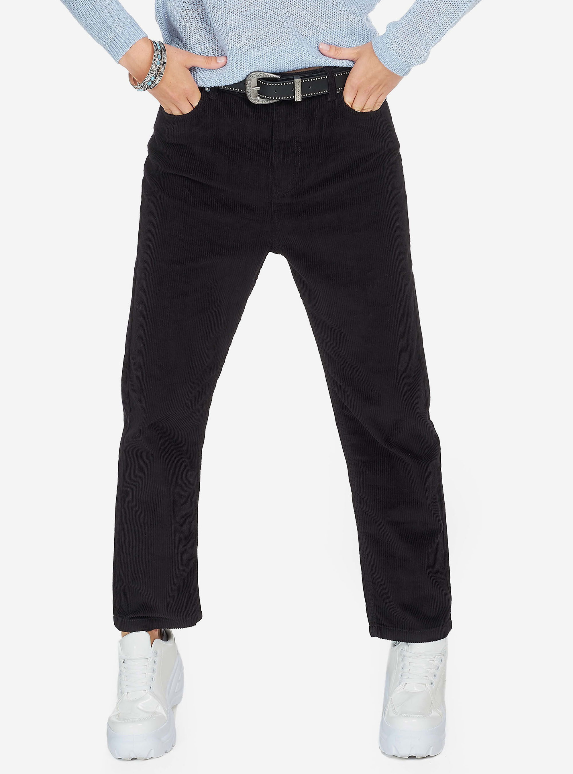 RIBBED VELVET PANTS, BLACK