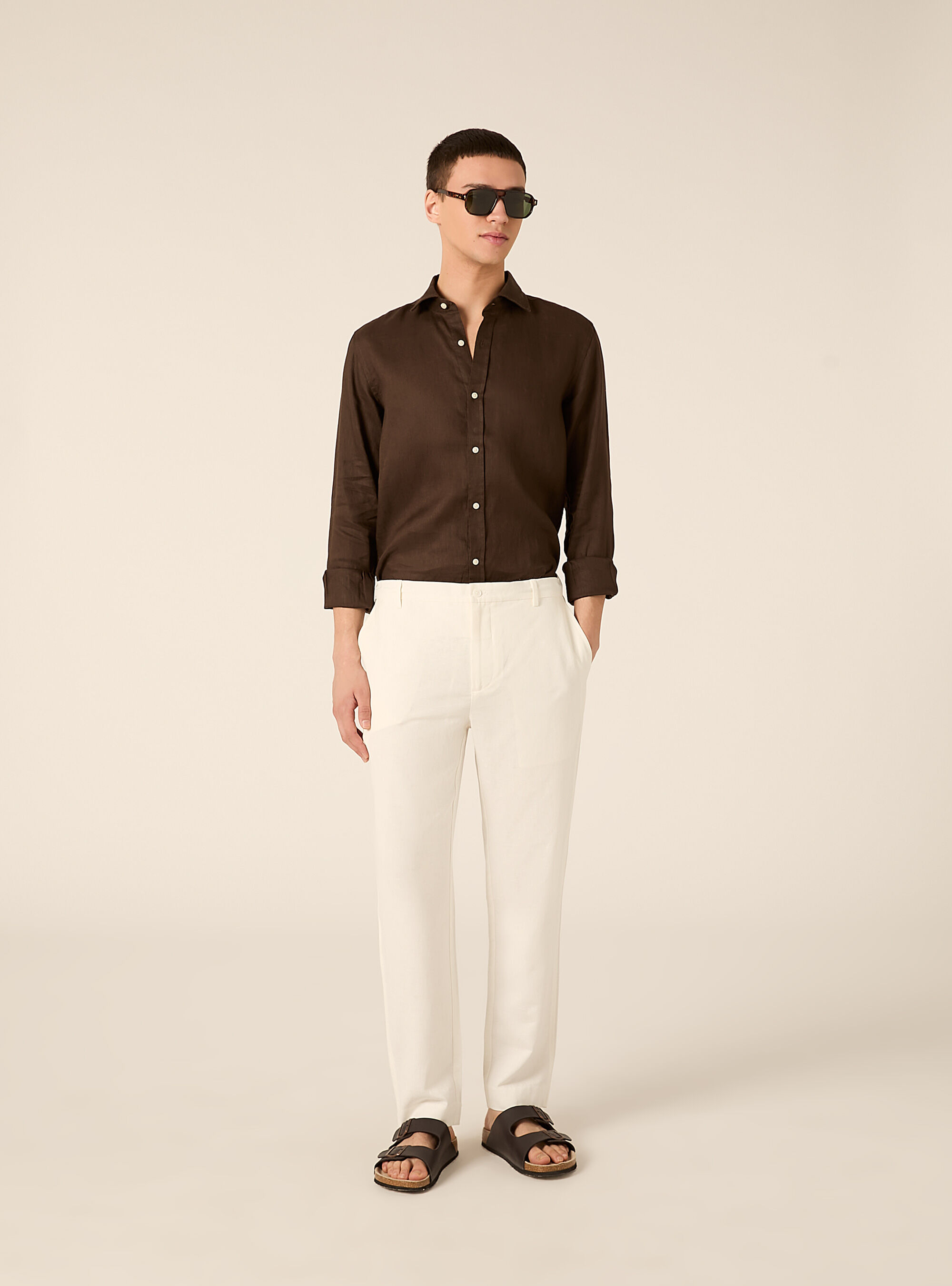 Pantaloni misto lino con coulisse interna