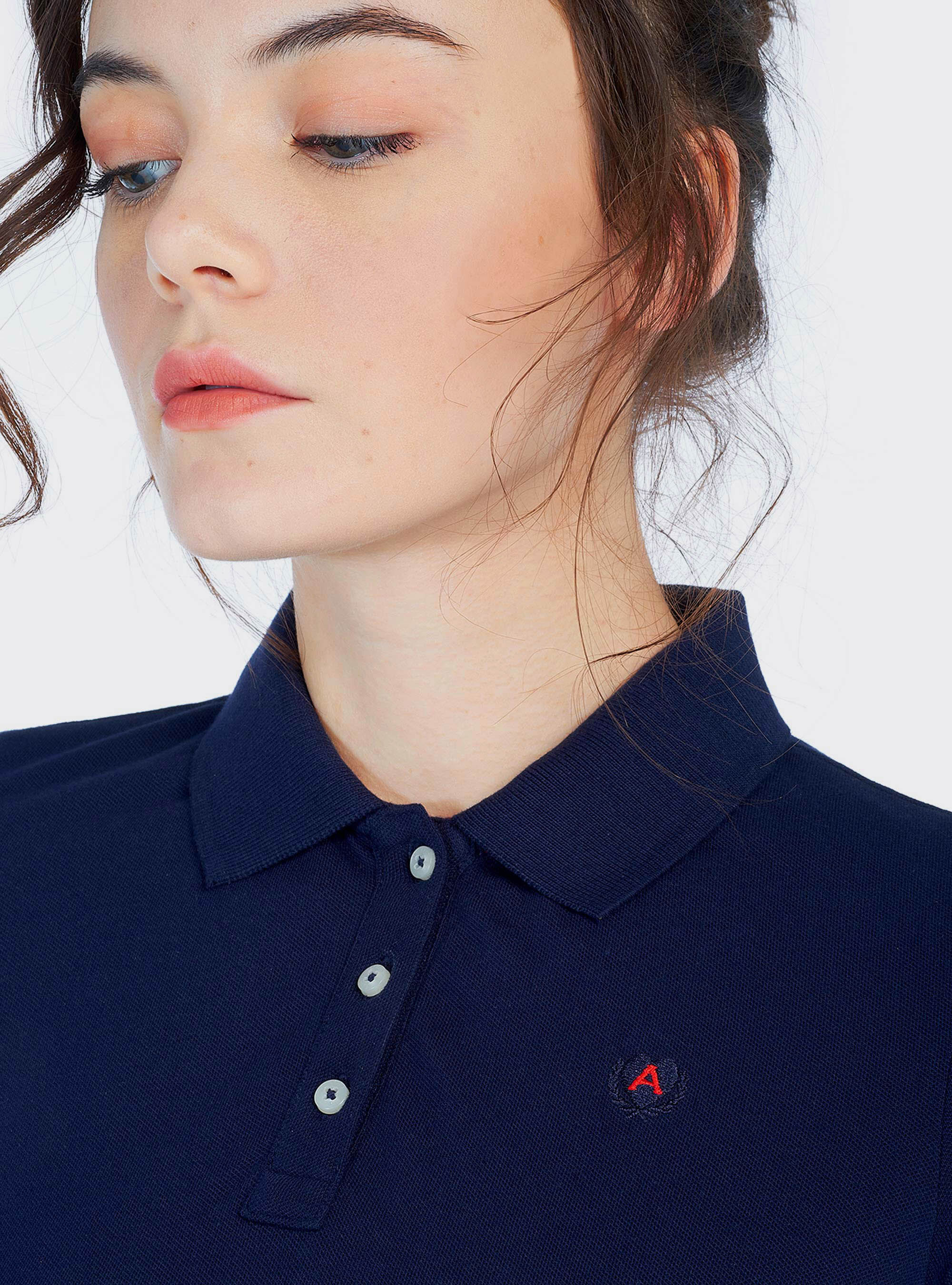 Polo in cotone piquet con ricamo, BLUE