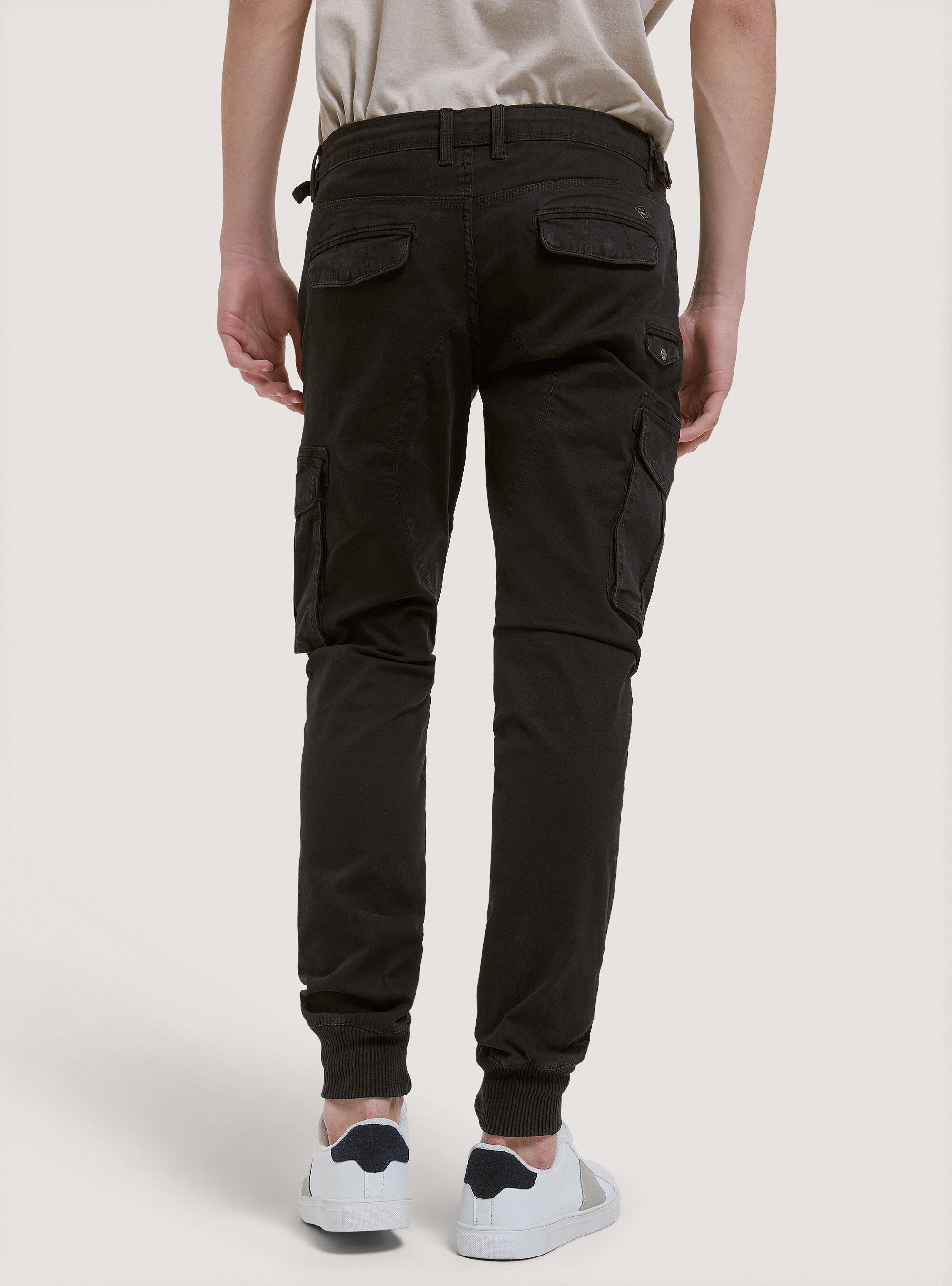Cotton cargo trousers with elastic, BLACK