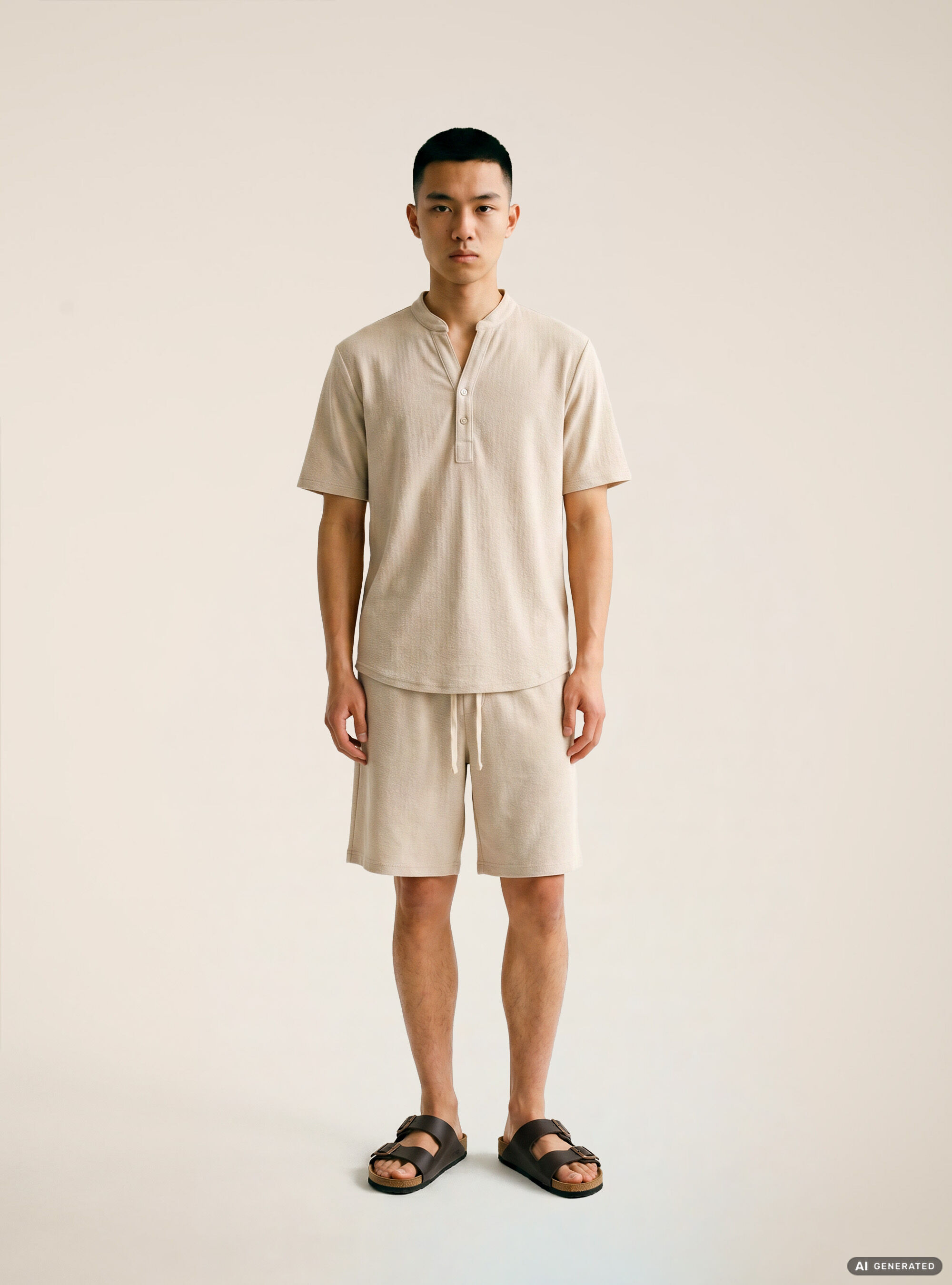 Camicia collo coreano mezza placchetta in jersey