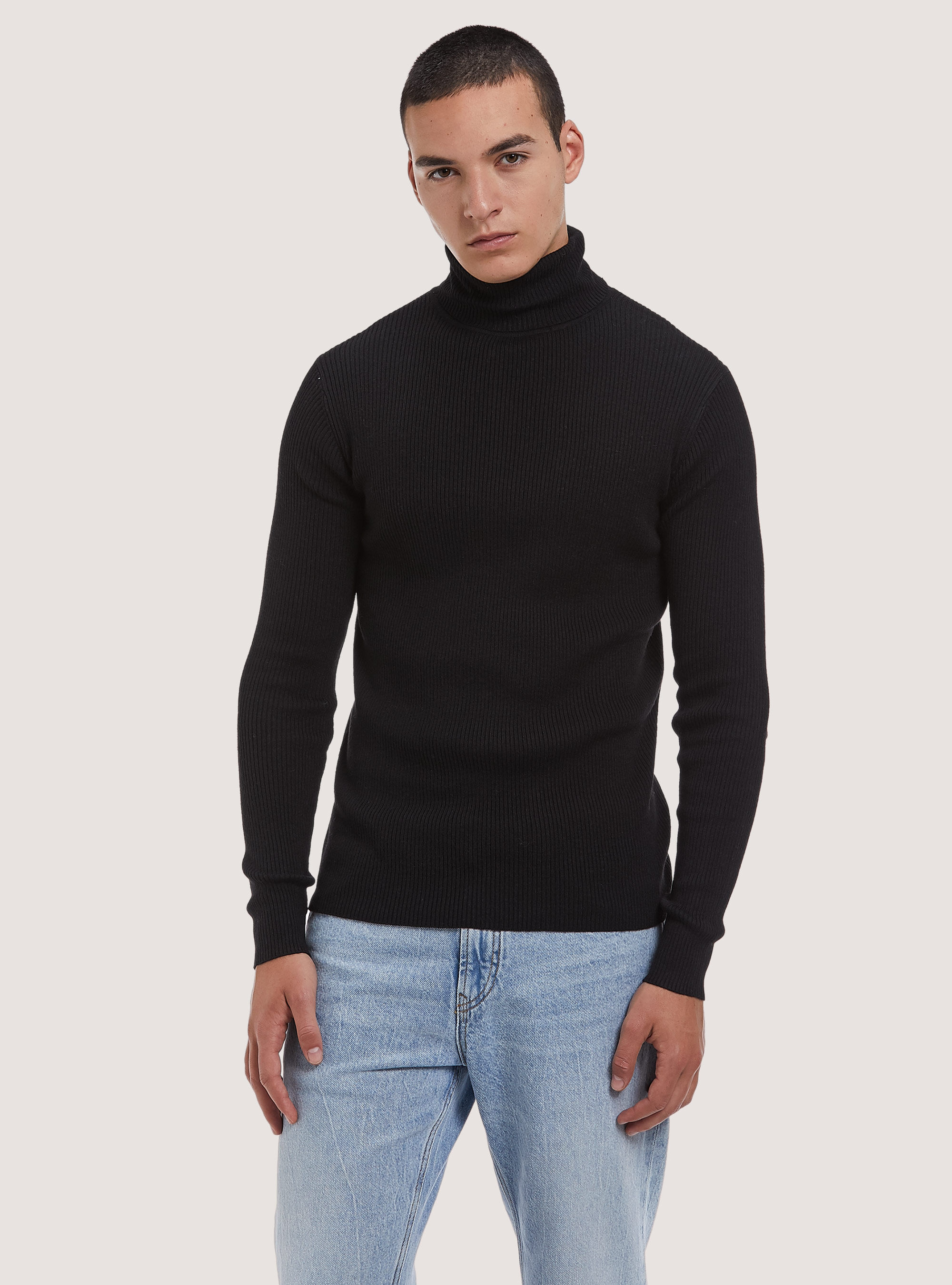 Mens ribbed black top turtleneck