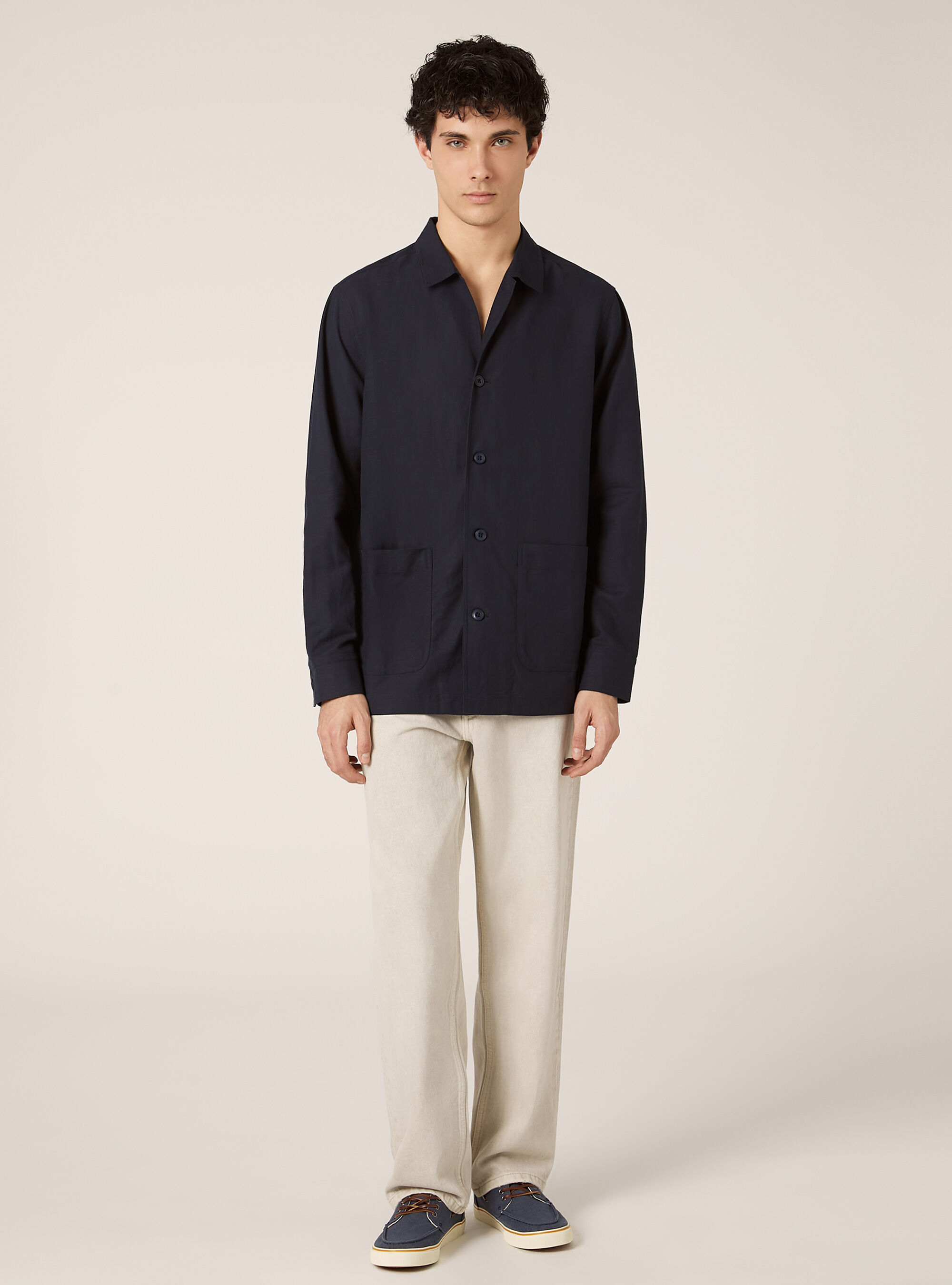 Giacca camicia in misto lino, NA2 NAVY MEDIUM
