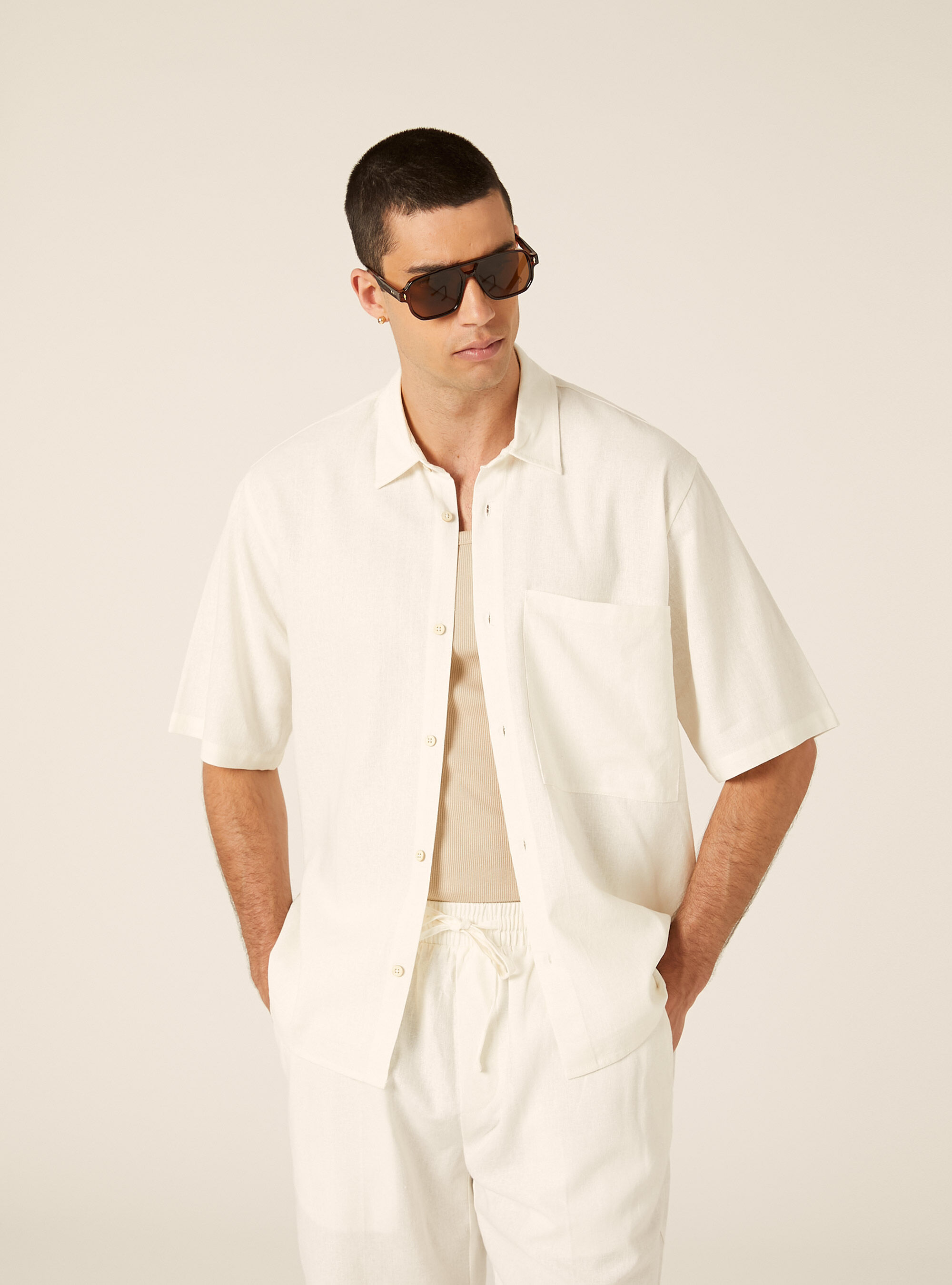 Camicia  in misto lino  con taschino