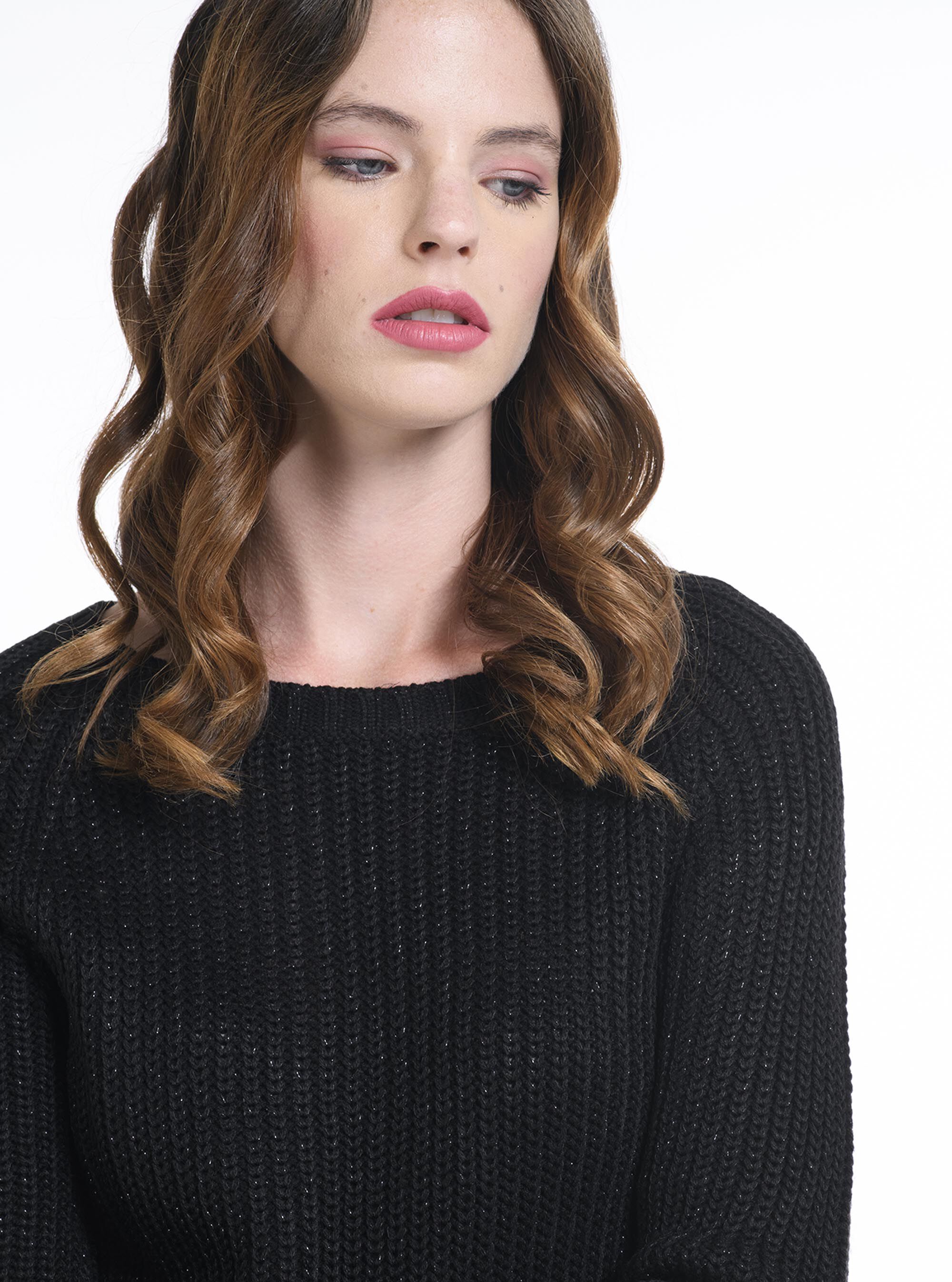 Pullover a coste con lurex, C101 BLACK