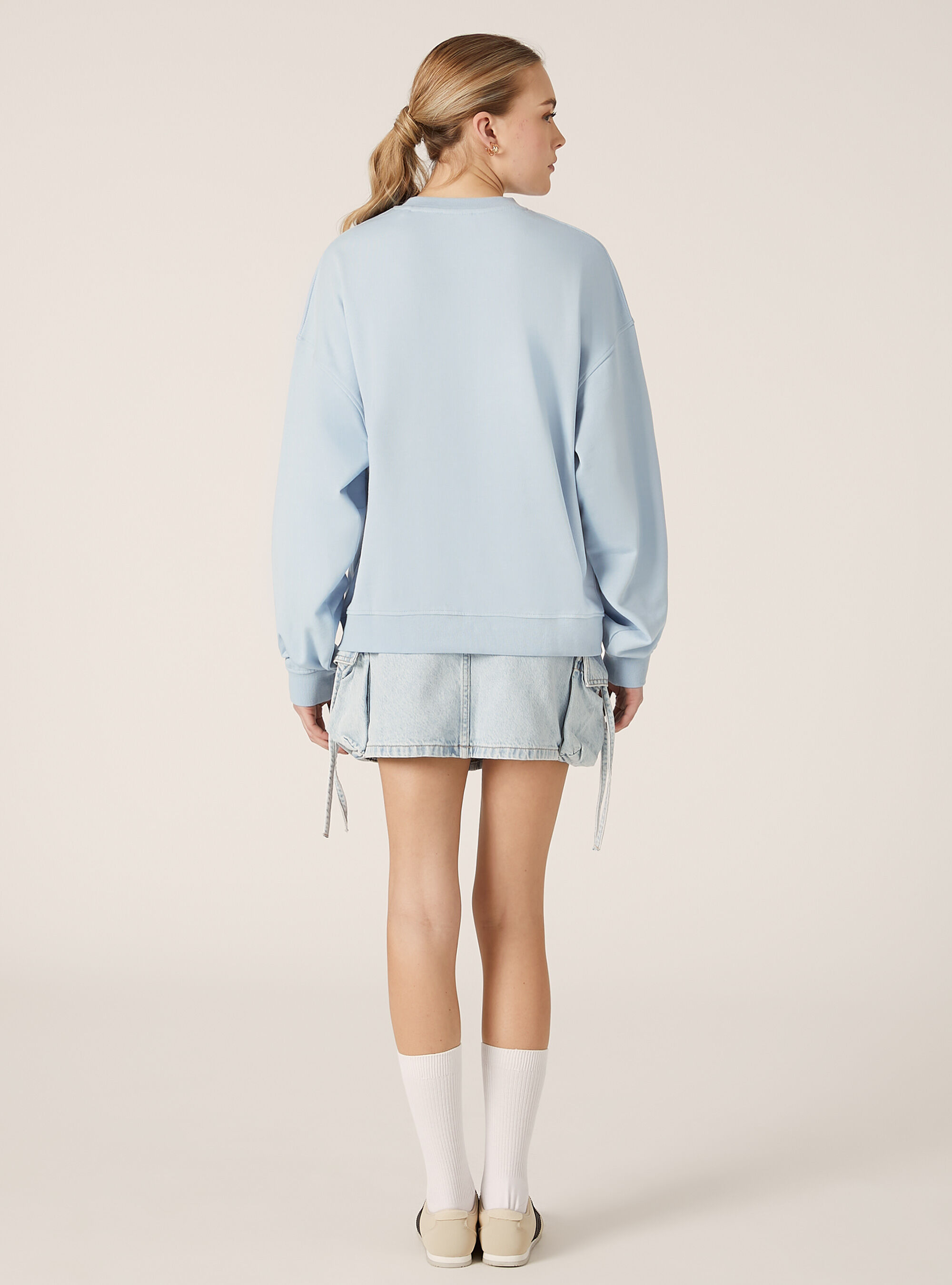 Felpa girocollo in cotone in tinta unita, IN3 INDIGO LIGHT