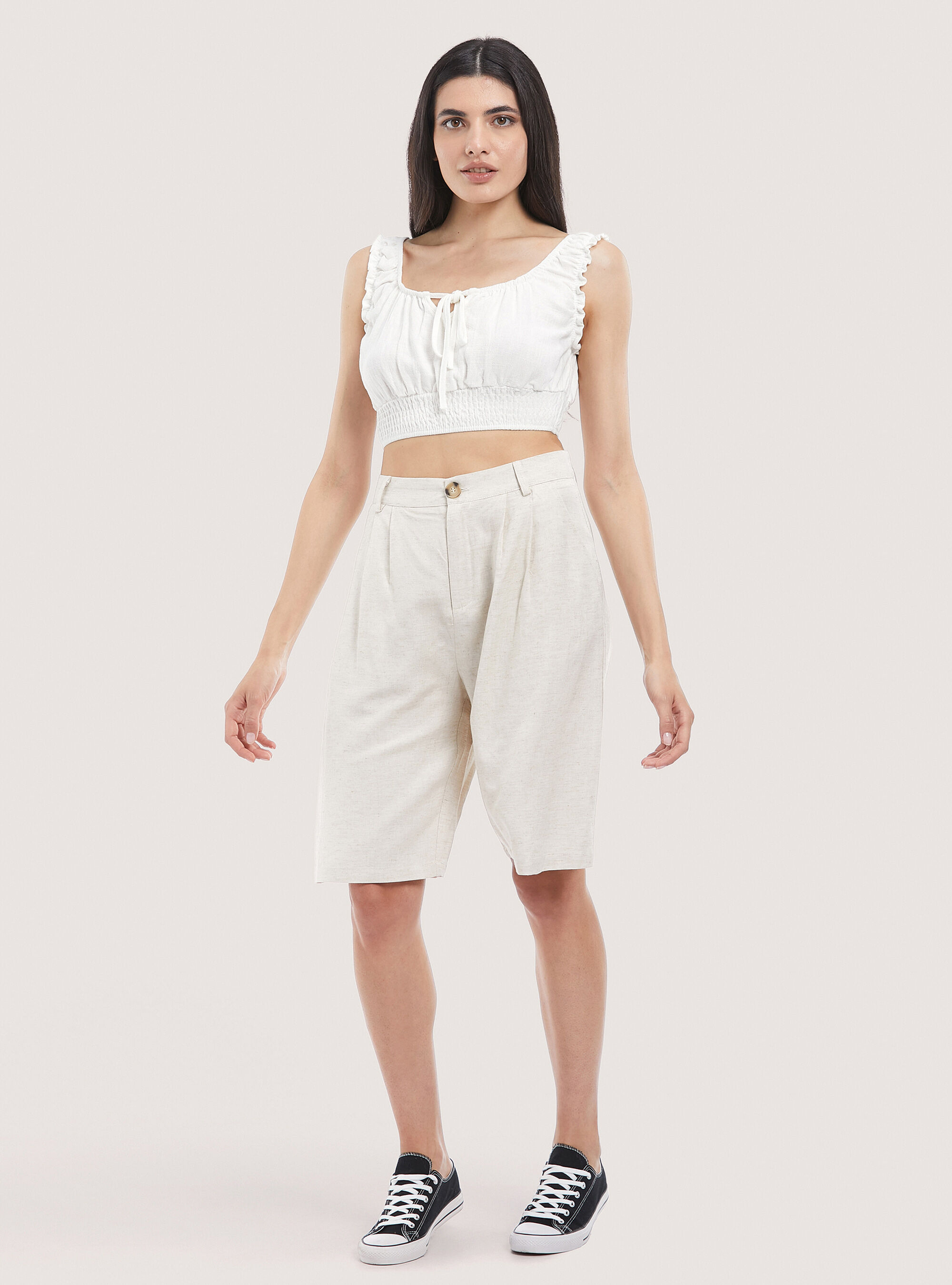 Bermuda en lin m&eacute;lang&eacute;, C0578 BEIGE