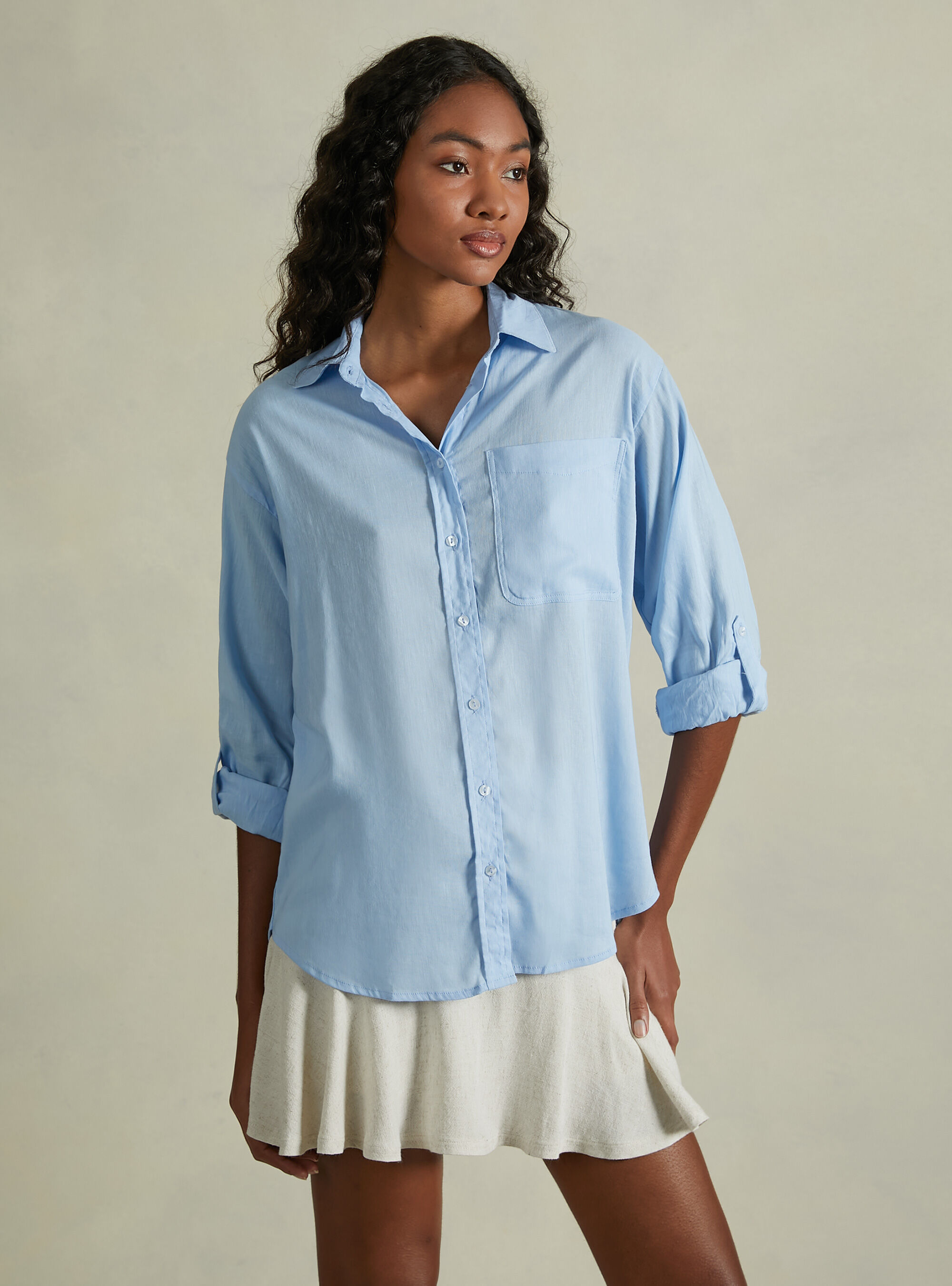 Linen blend shirt with breast pocket, AZ3 AZURRE LIGHT