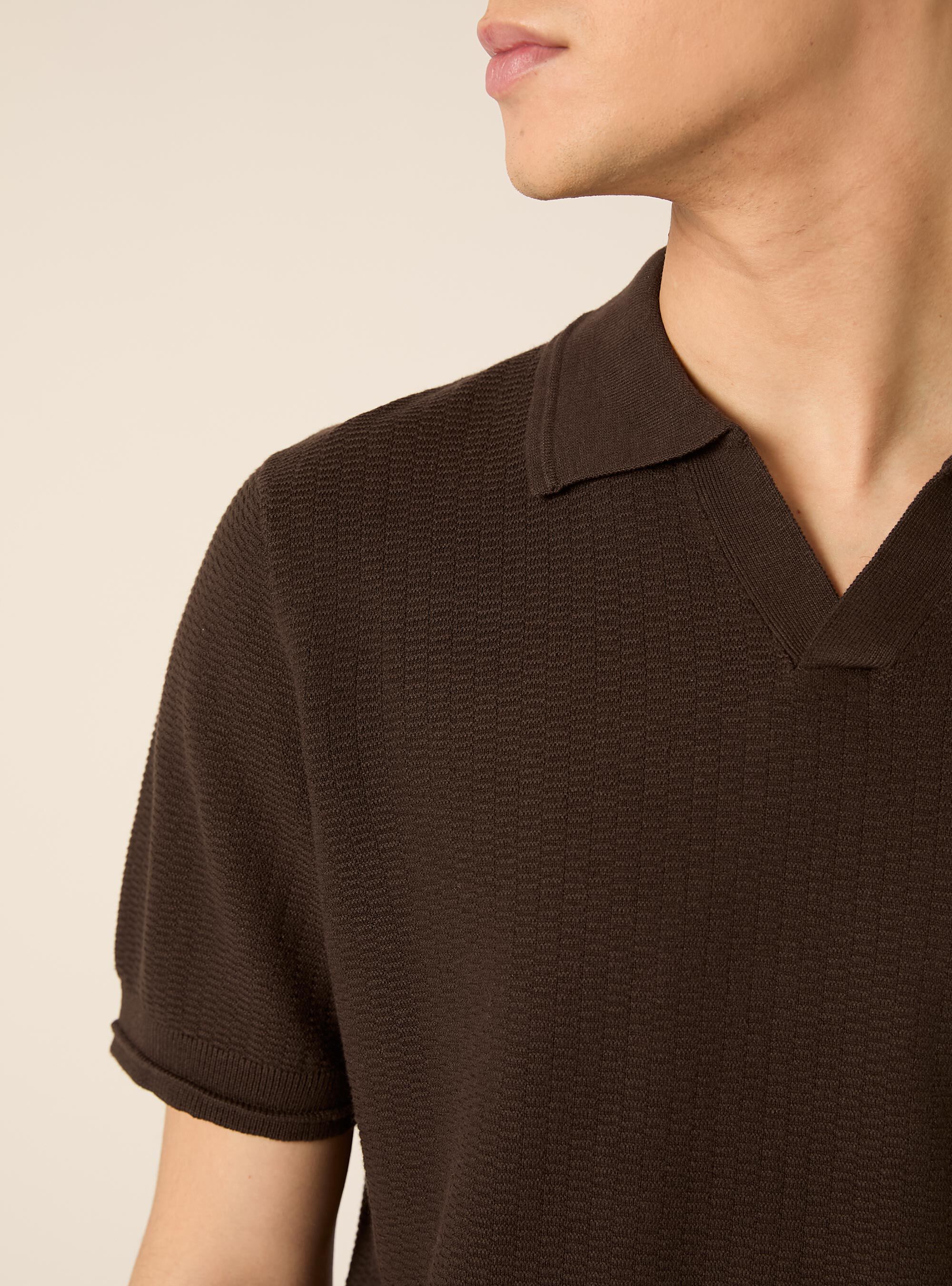 Polo derby in maglia in misto cotone, BR1 BROWN DARK