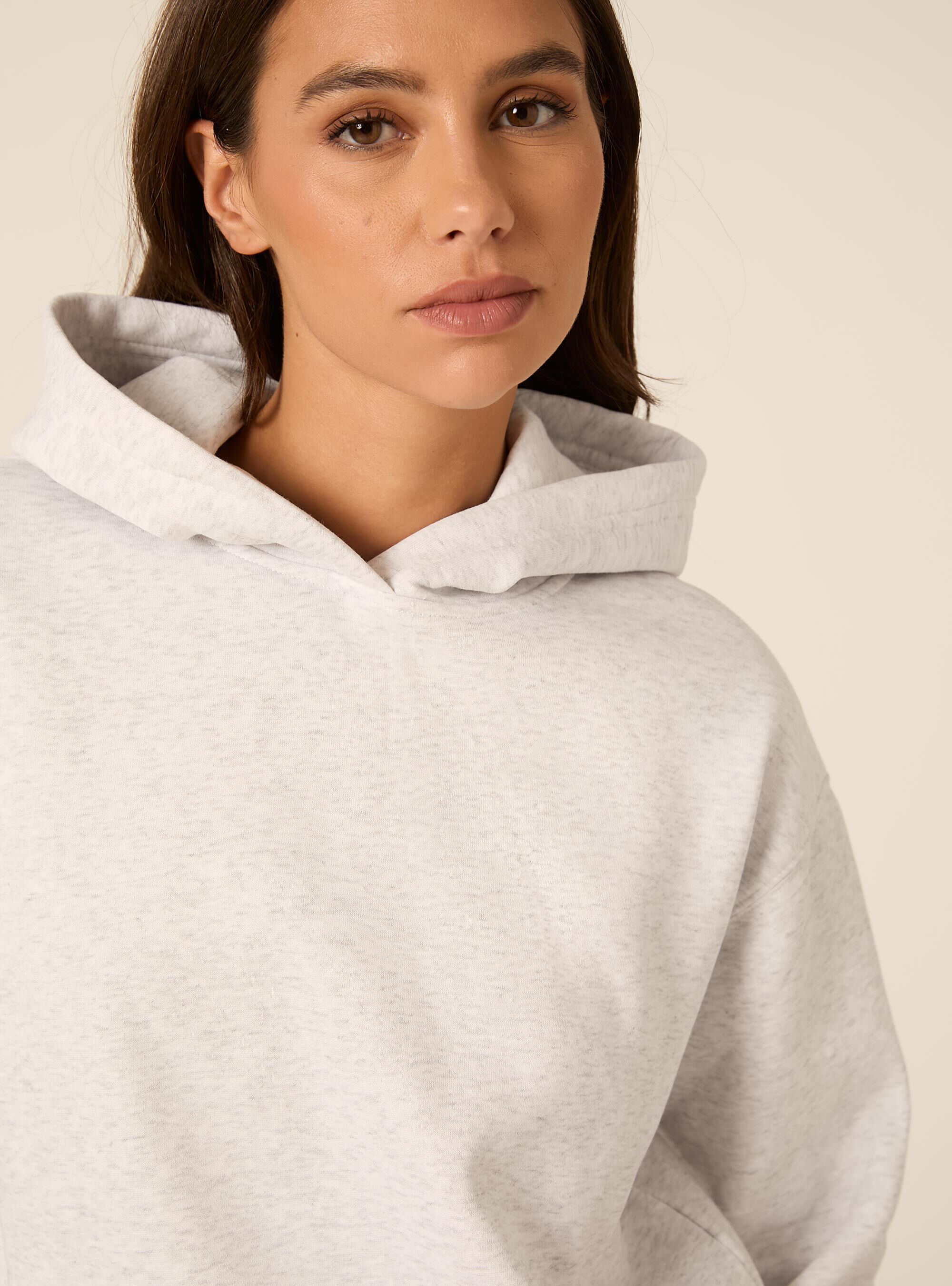 Felpa boxy con cappuccio, MGY3 GREY MEL LIGHT