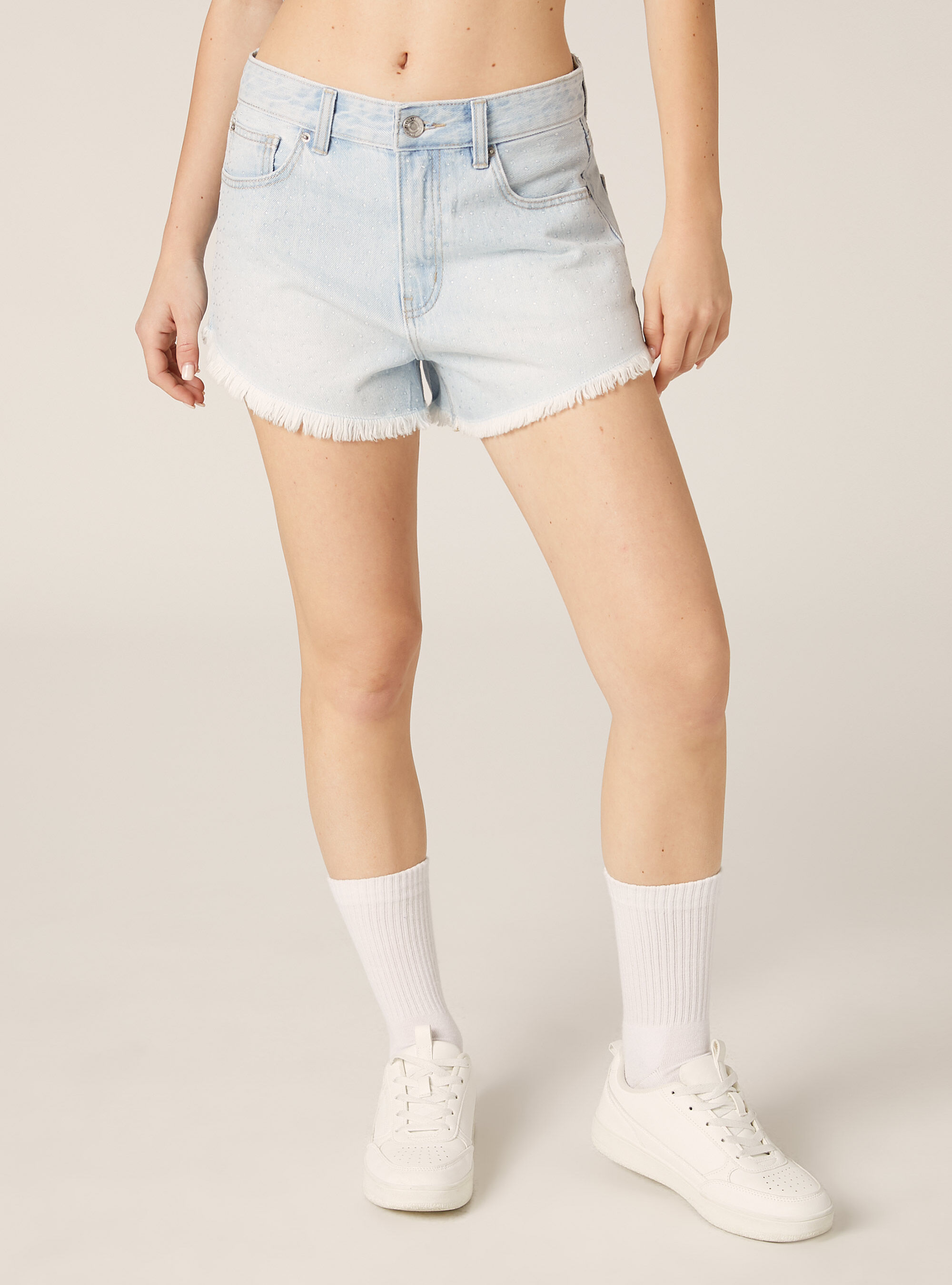 Denim shorts with rhinestones, D006 AZURE