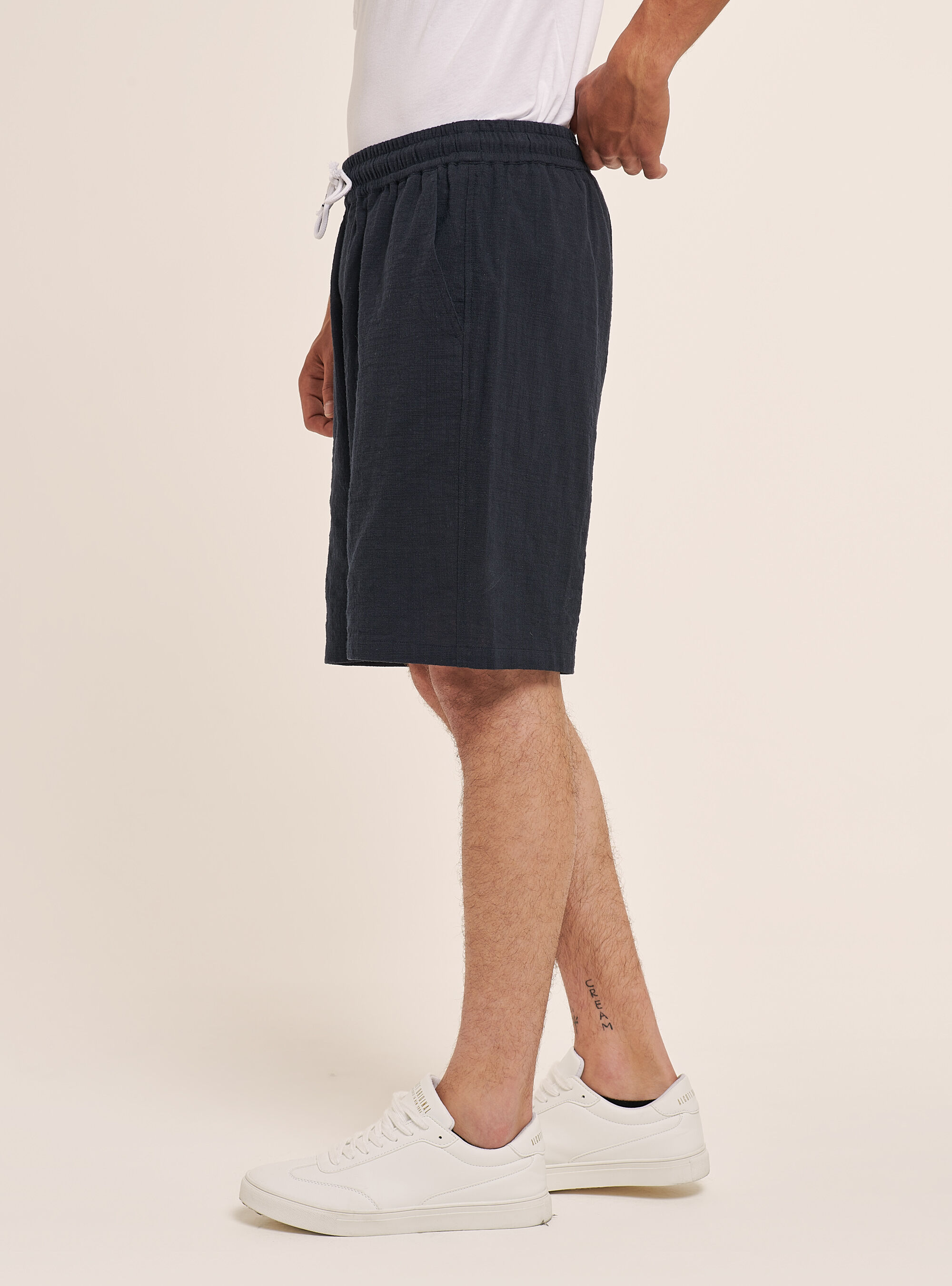 Bermuda in cotone con elastico in vita, BLU