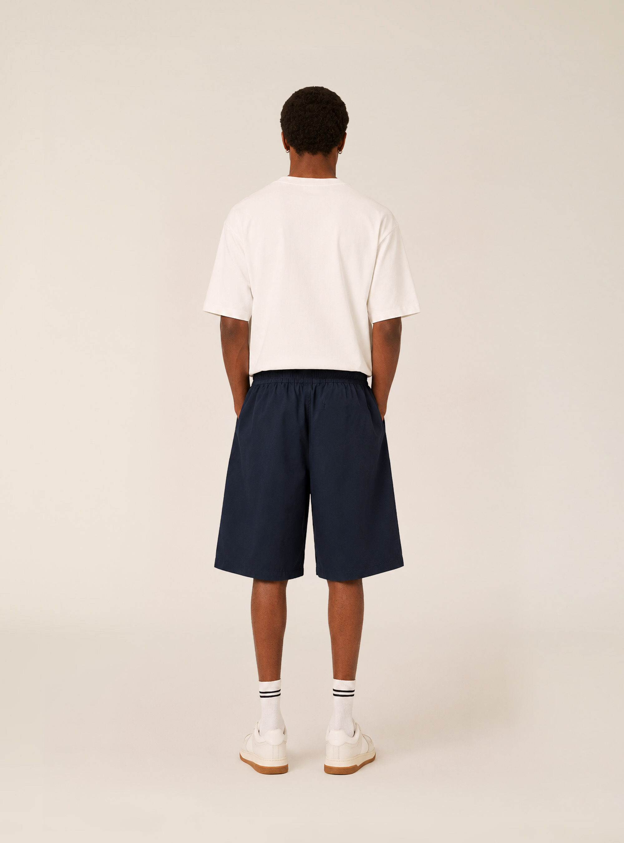 Bermuda baggy con pince misto cotone, NAVY SCURO