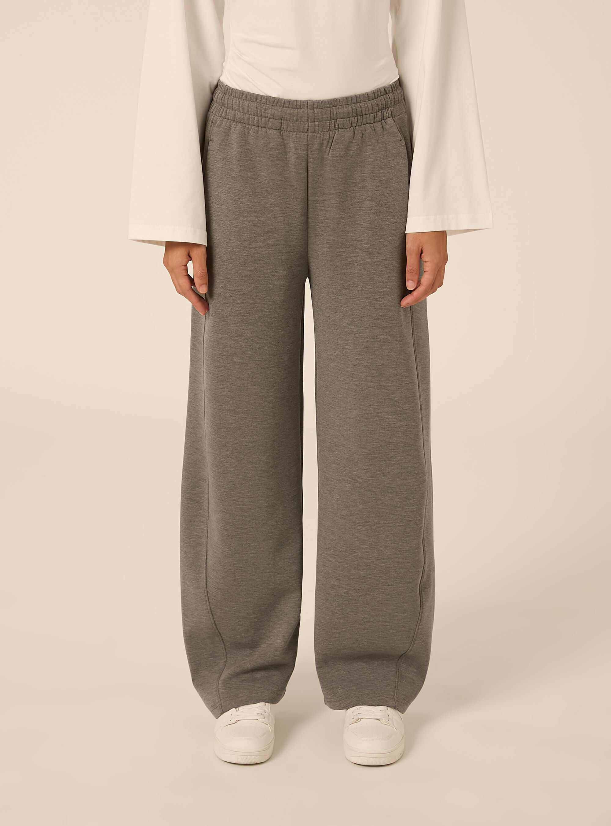 Soft touch barrel joggpants mit elastischem bund, MGY1 GREY MEL DARK