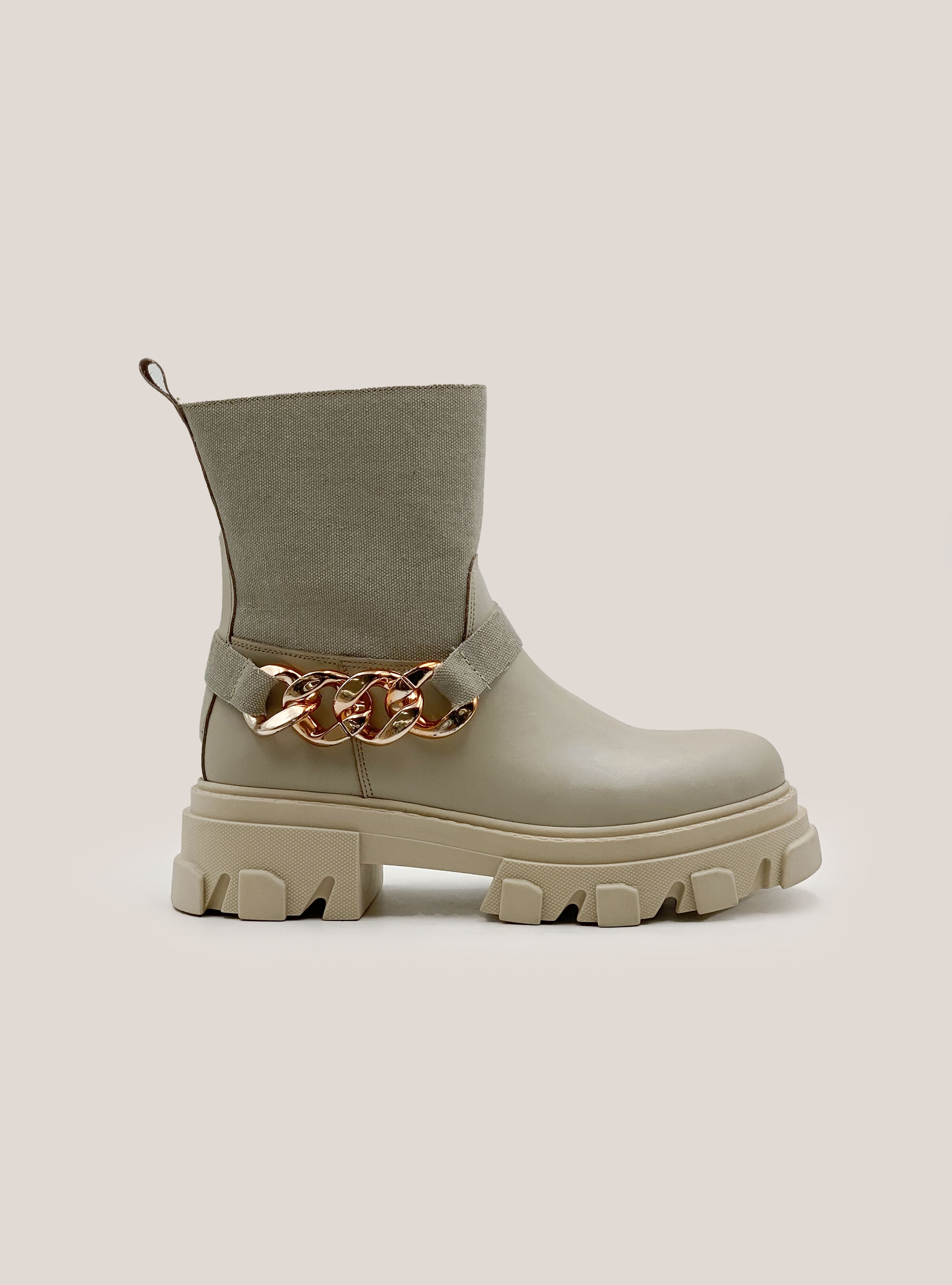 Leather ankle boot with canvas insert, C5604 BEIGE