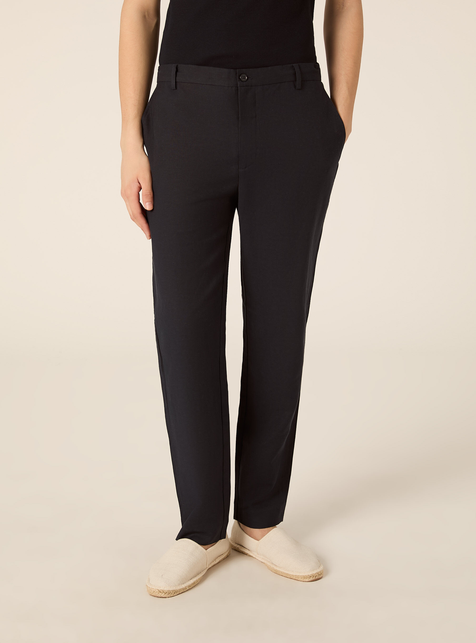 Pantaloni misto lino con coulisse interna, NA2 NAVY MEDIUM