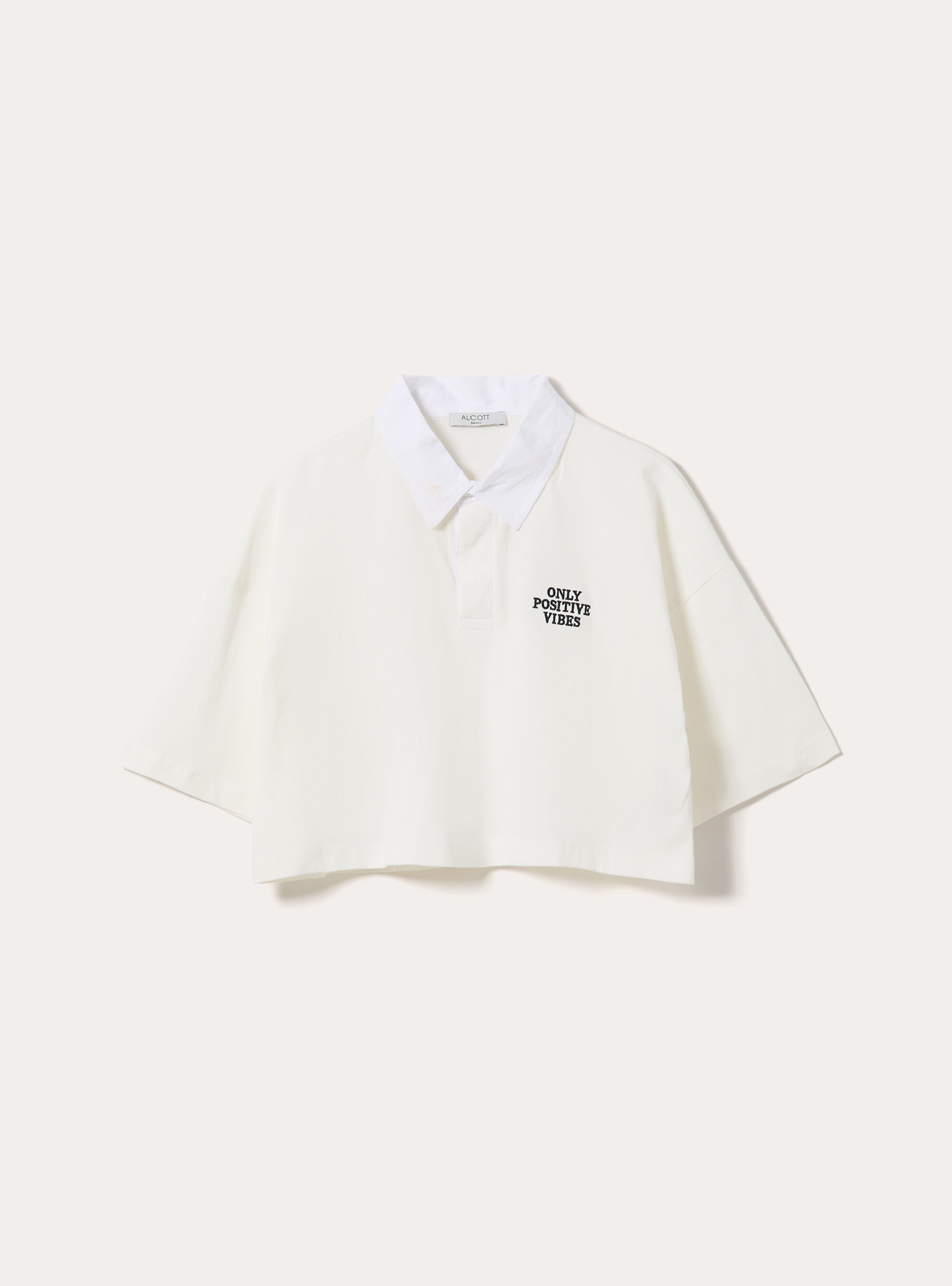 Polo crop tinta unita con ricamo, WH1 OFF WHITE