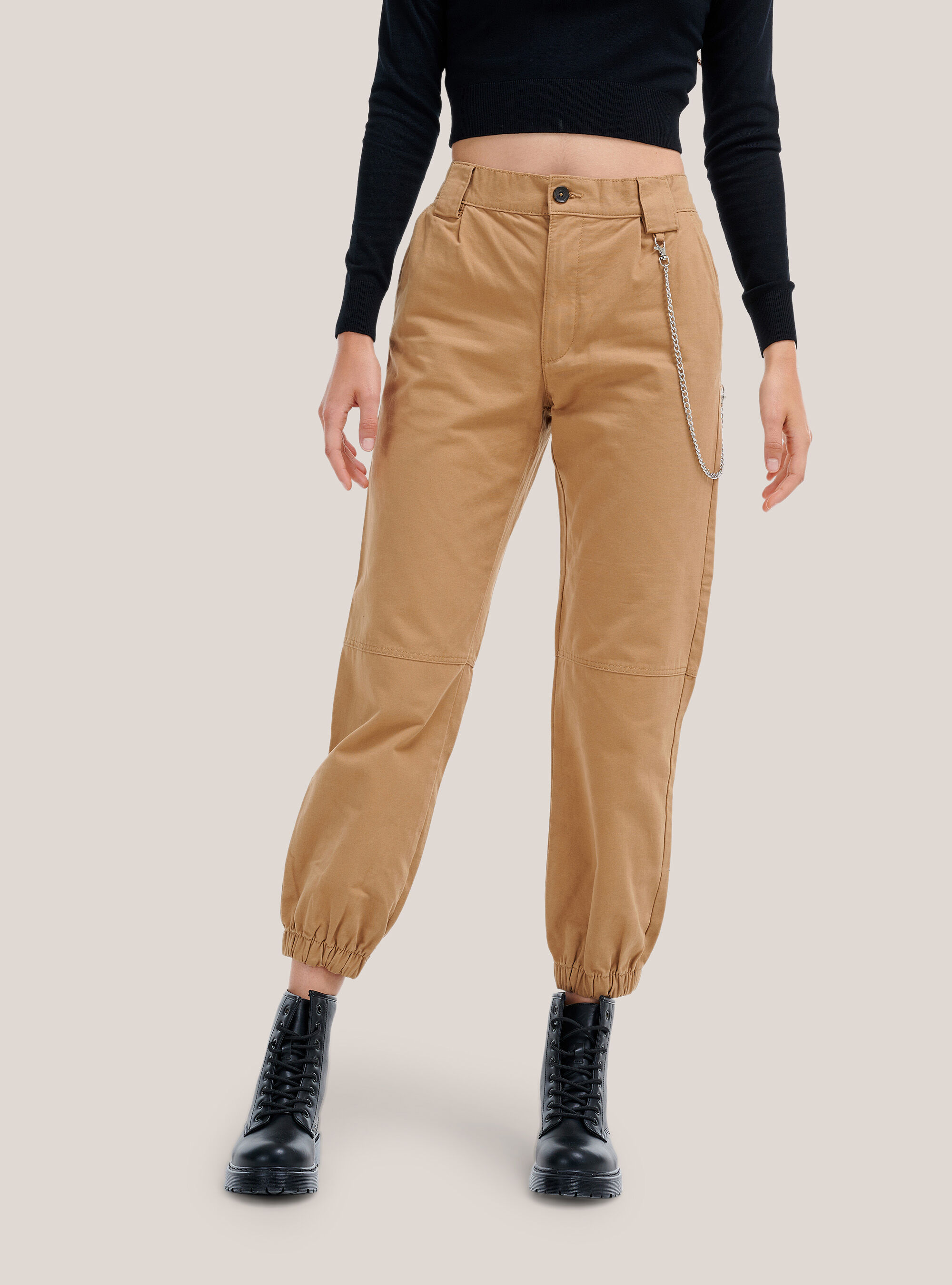 Pantaloni utility con catena laterale ed elastico alle caviglie