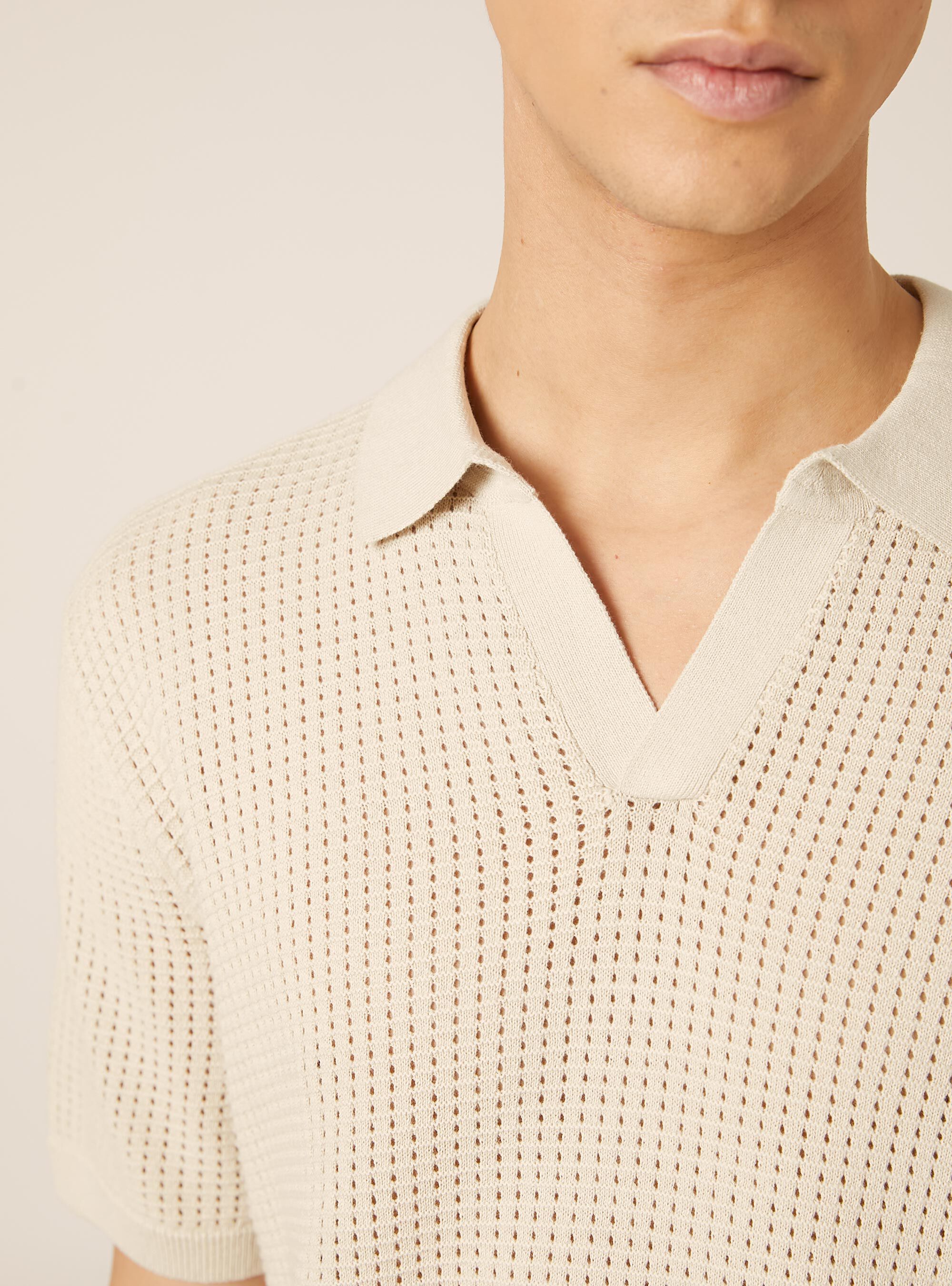 Polo-Shirt aus durchbrochenem Strick, CR3 CREAM LIGHT