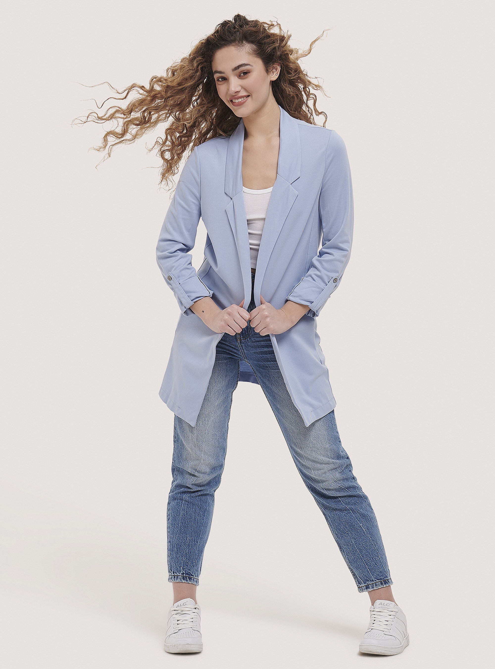 Blazer lungo in tinta unita, C177 AZZURRE