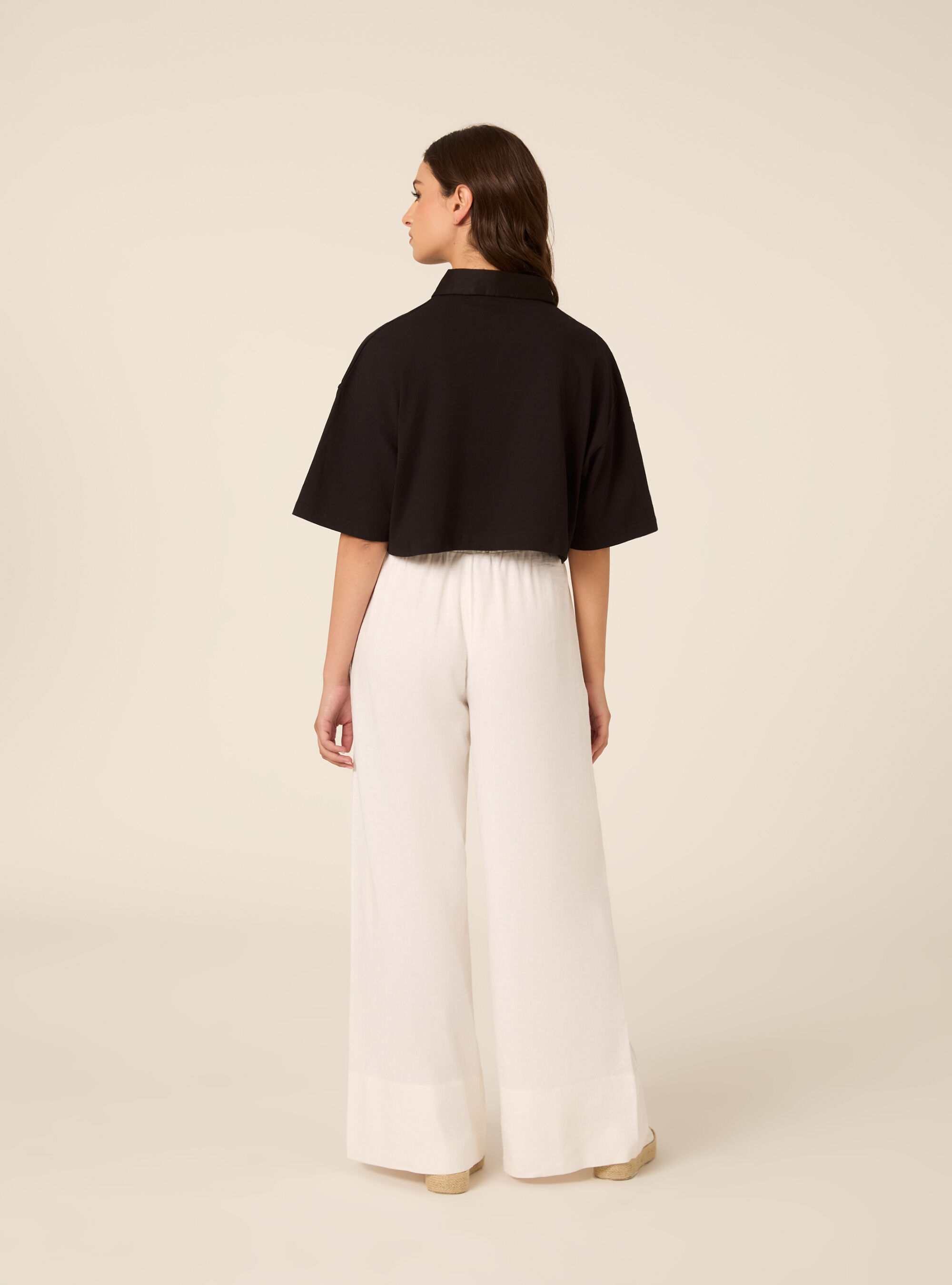 Polo crop tinta unita con ricamo, BK1 BLACK
