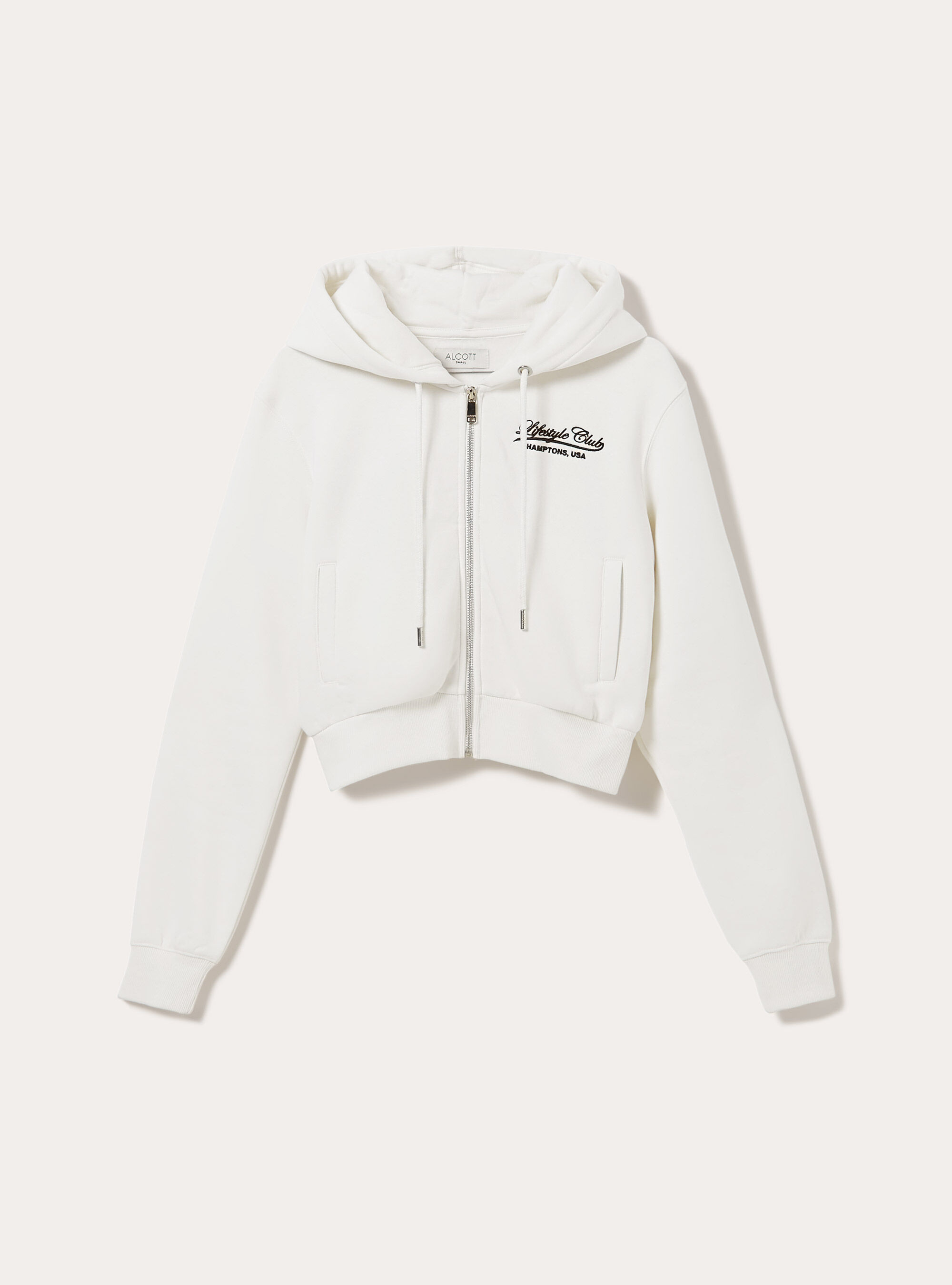 Cropped sweatshirt with zip and print, WH2 WHITE