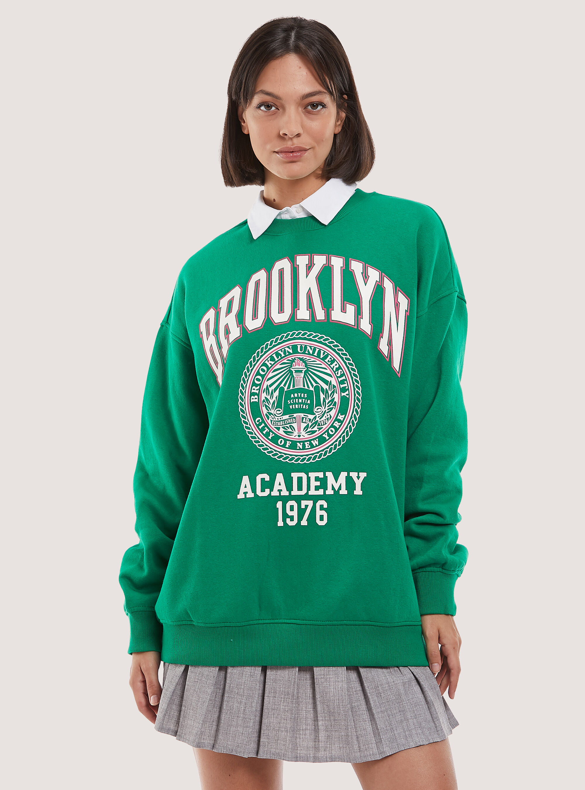 Felpa con stampa college oversize