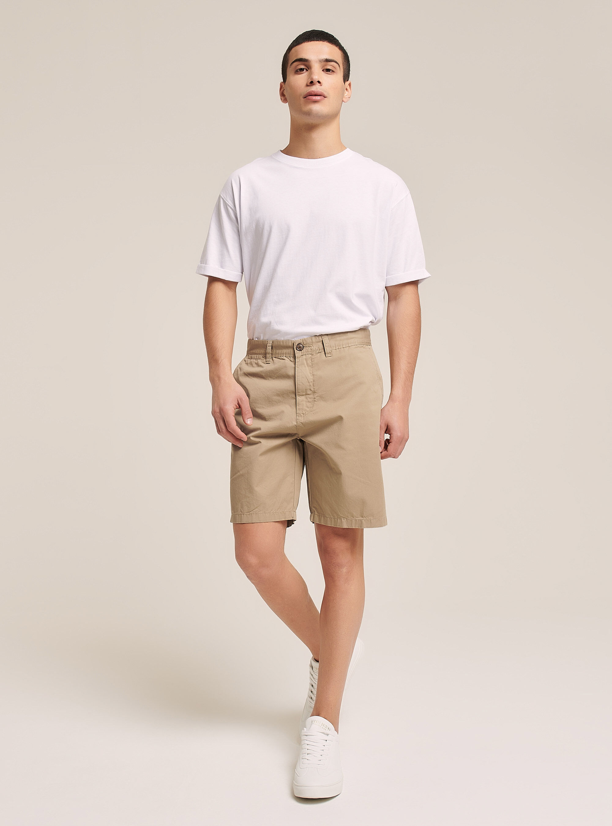 Bermudas de sarga de ajuste liso, BG2 BEIGE MEDIUM