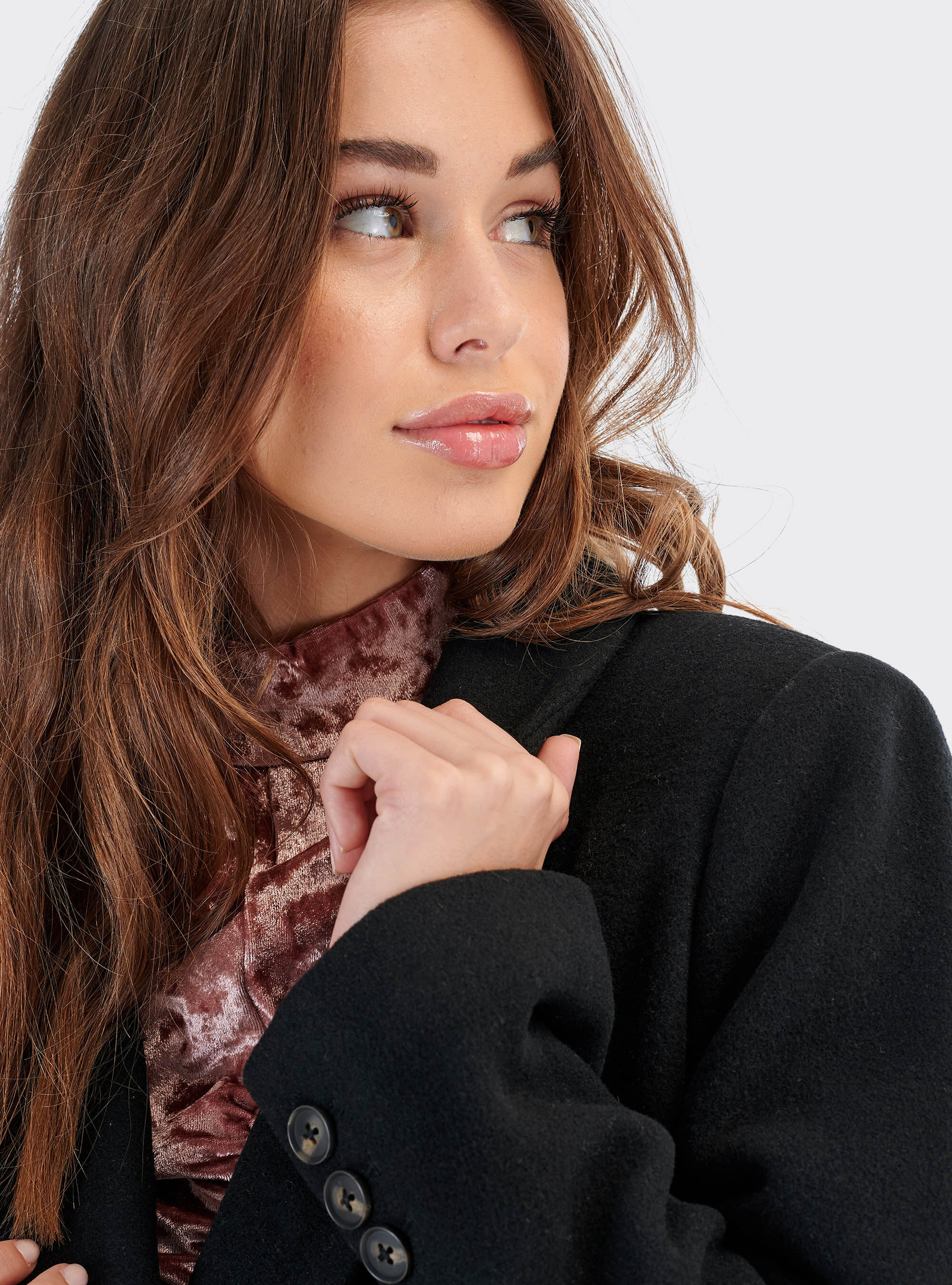 Wool blend double-breasted coat, C101 BLACK