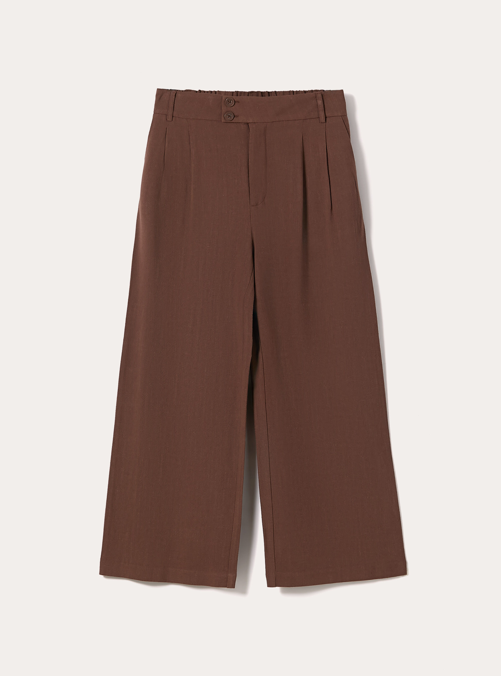 Pantaloni wide leg in misto lino, BR2 BROWN MEDIUM