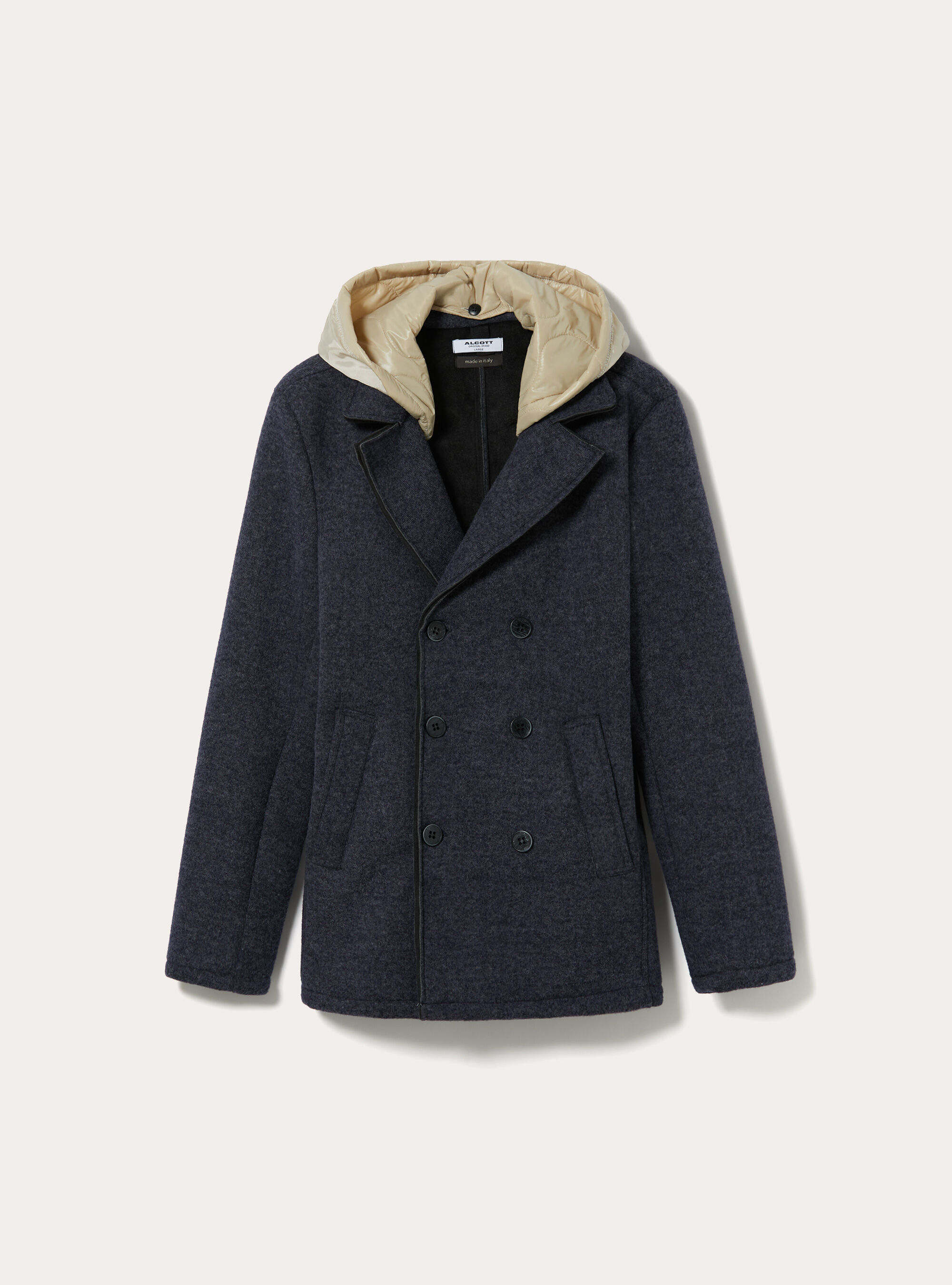 Manteau crois&eacute; &agrave; capuche, NA1 NAVY DARK