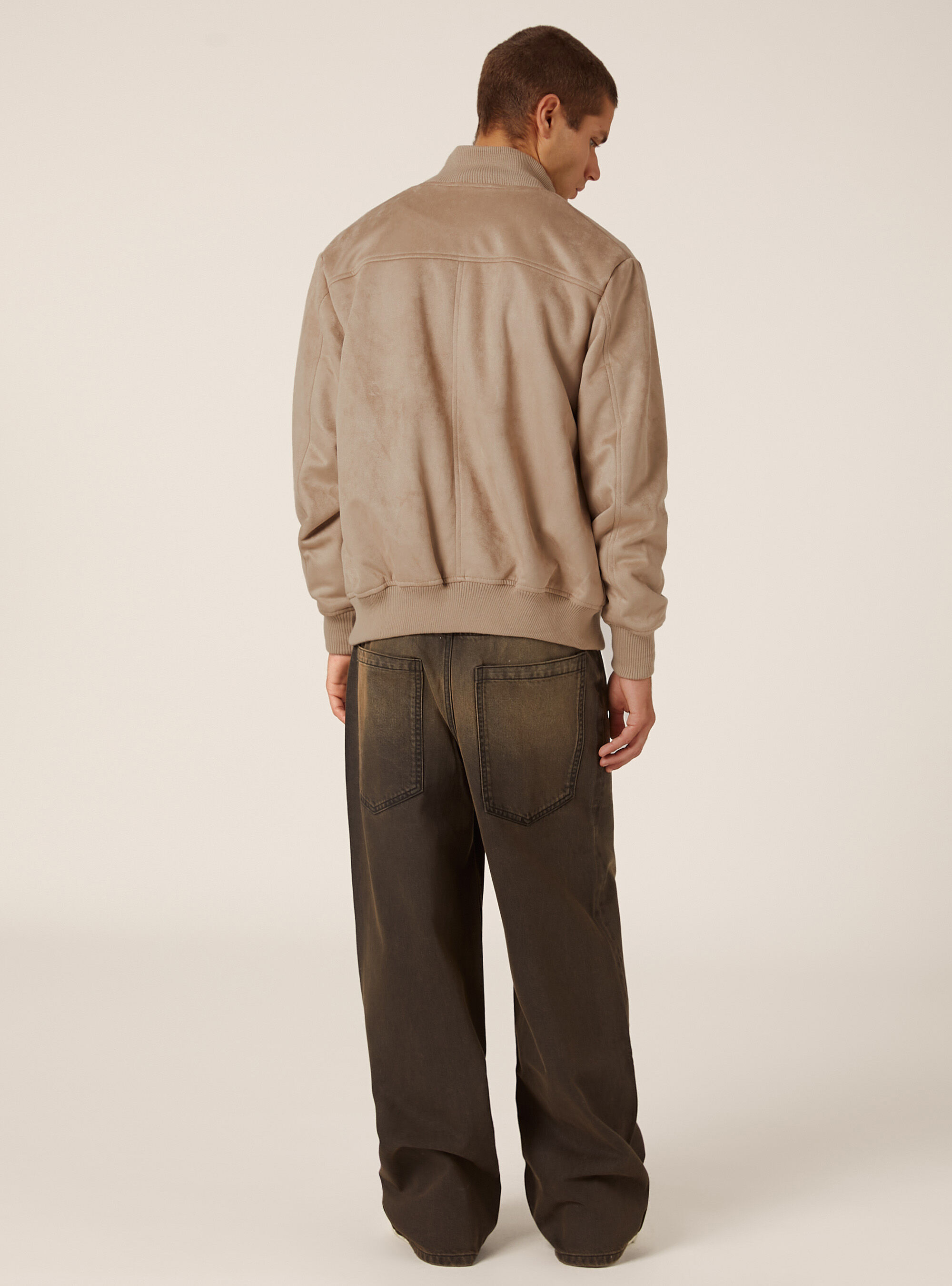 Suede-effect bomber jacket, BR2 BROWN MEDIUM